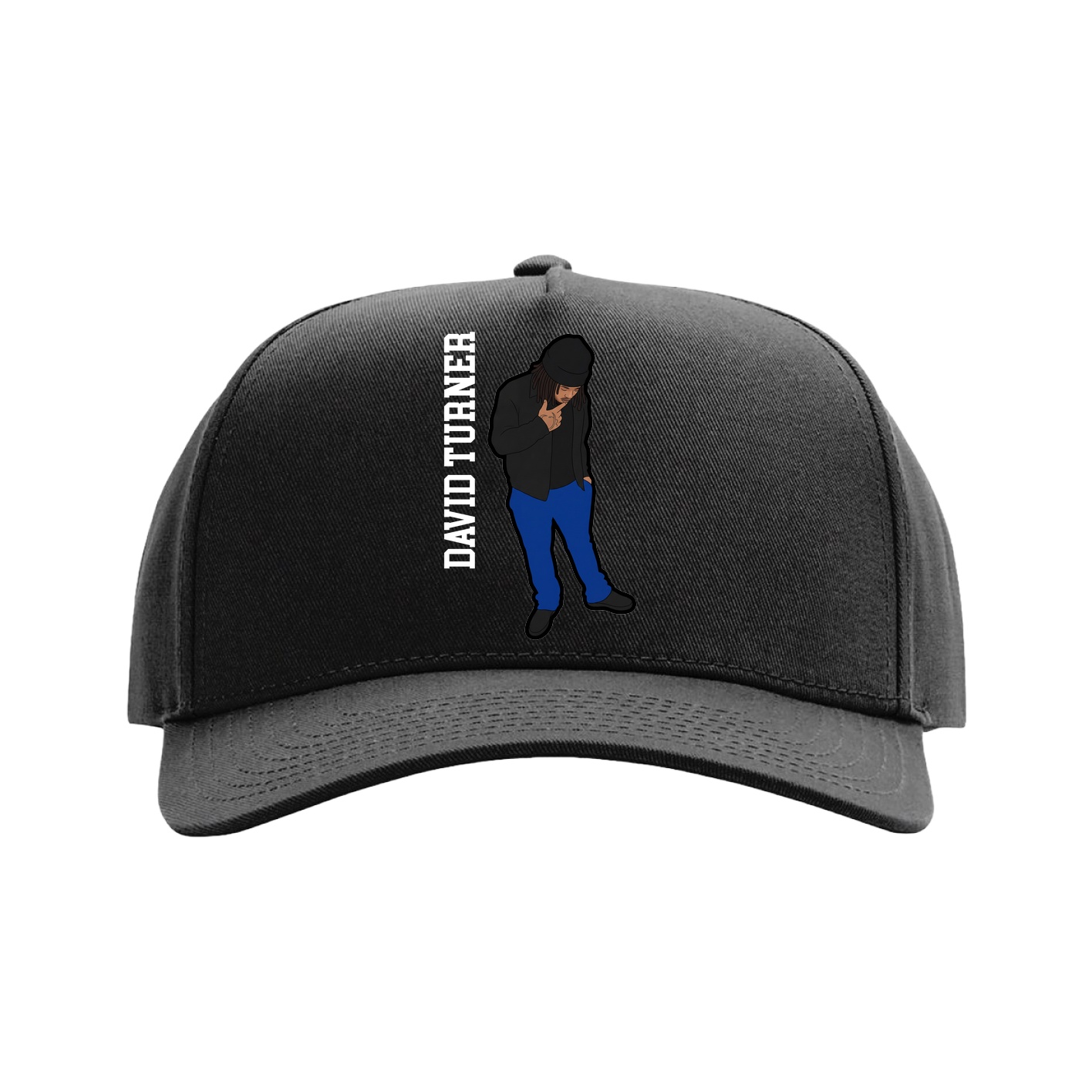Full Fabric Five-Panel Champ Cap — Name Vertical in Black
