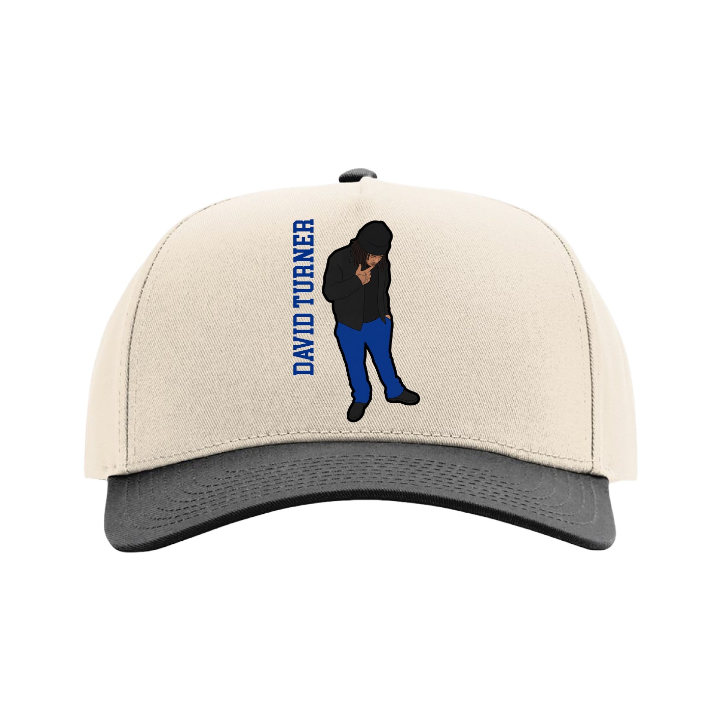 Full Fabric Five-Panel Champ Cap — Name Vertical in Cream/Black