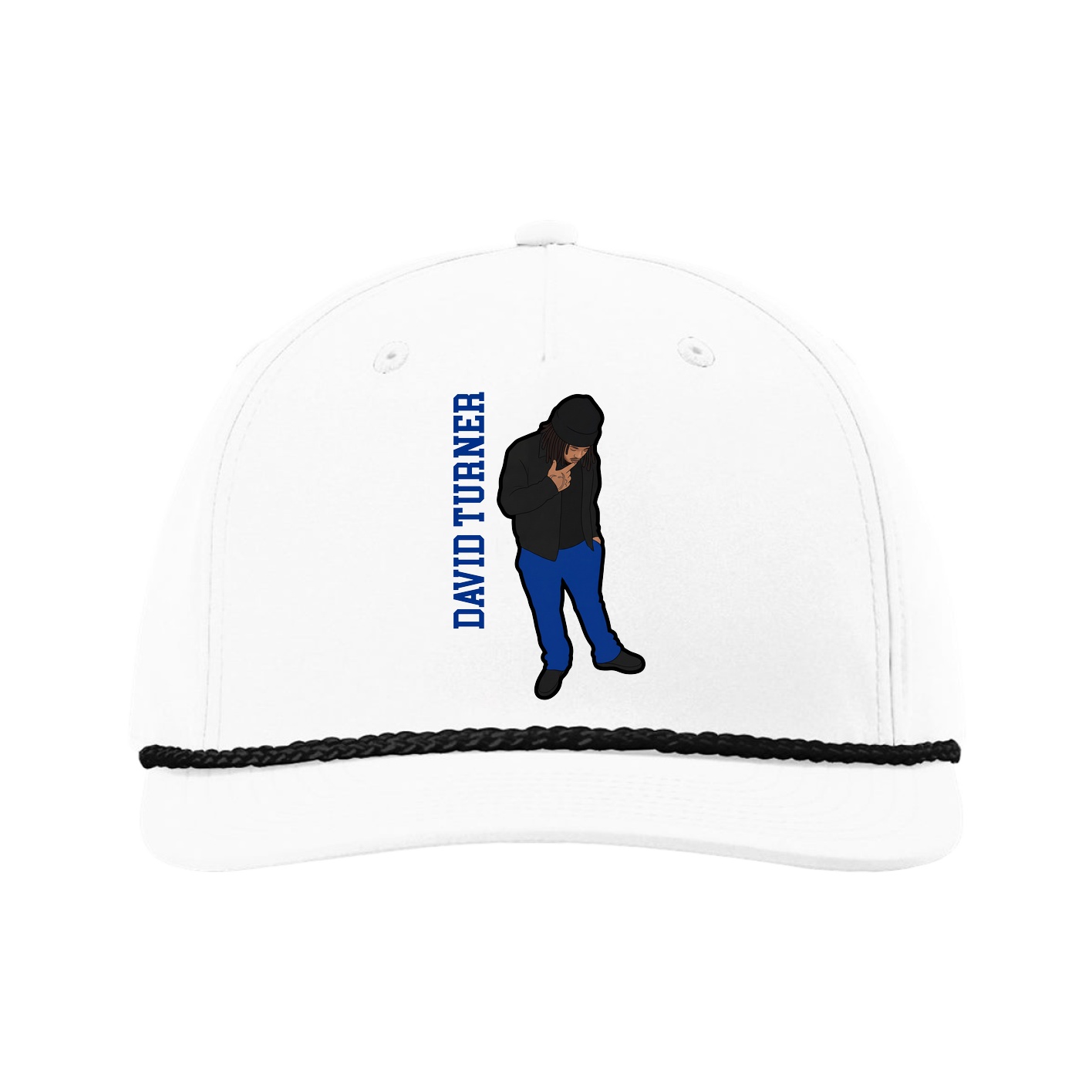 Five-Panel Classic Rope Cap — Name Vertical in White