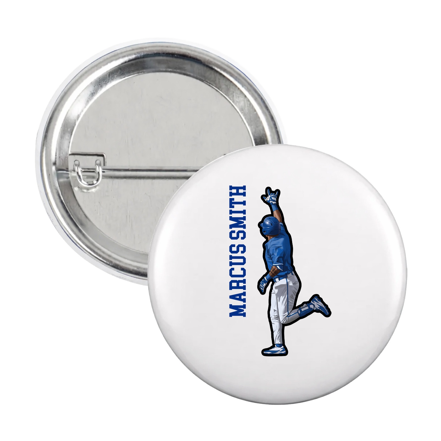 Game Day Button — Name Vertical in White
