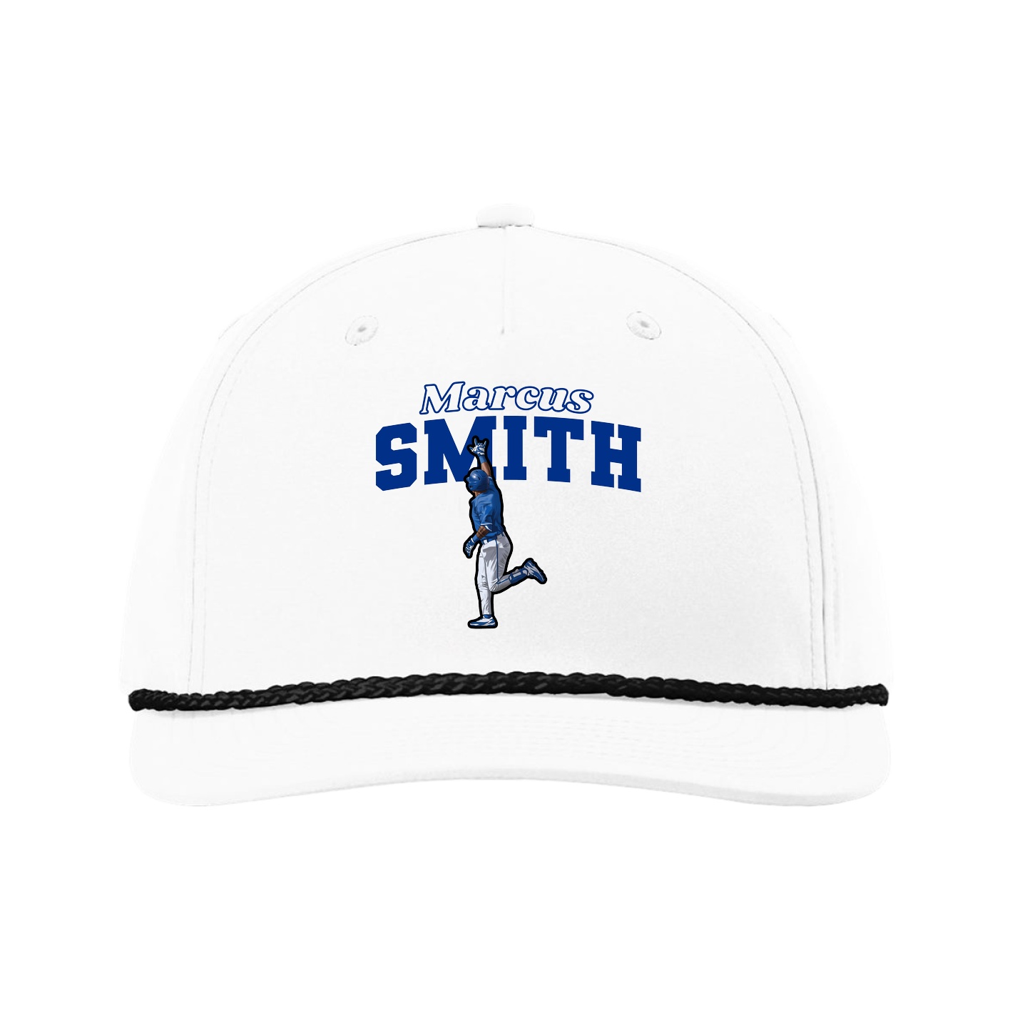 Five-Panel Classic Rope Cap — Name Arch in White