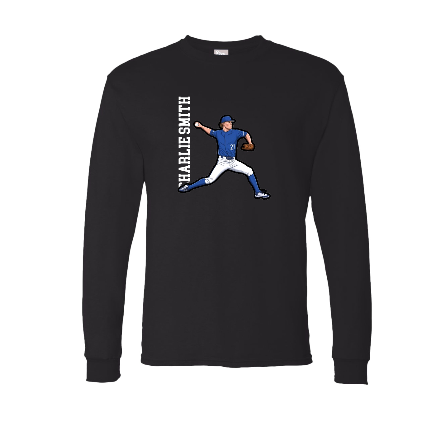 Long Sleeve Tee — Name Vertical in Black