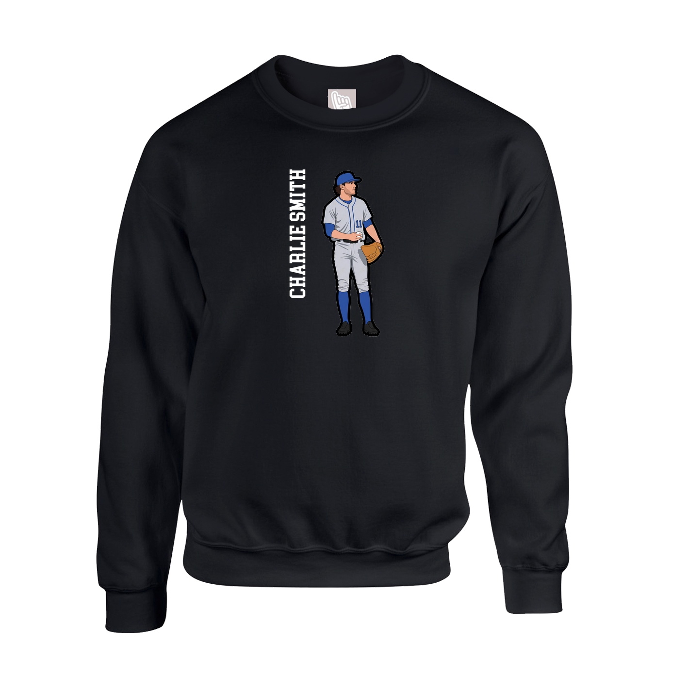 Fleece Crew — Name Vertical in Black