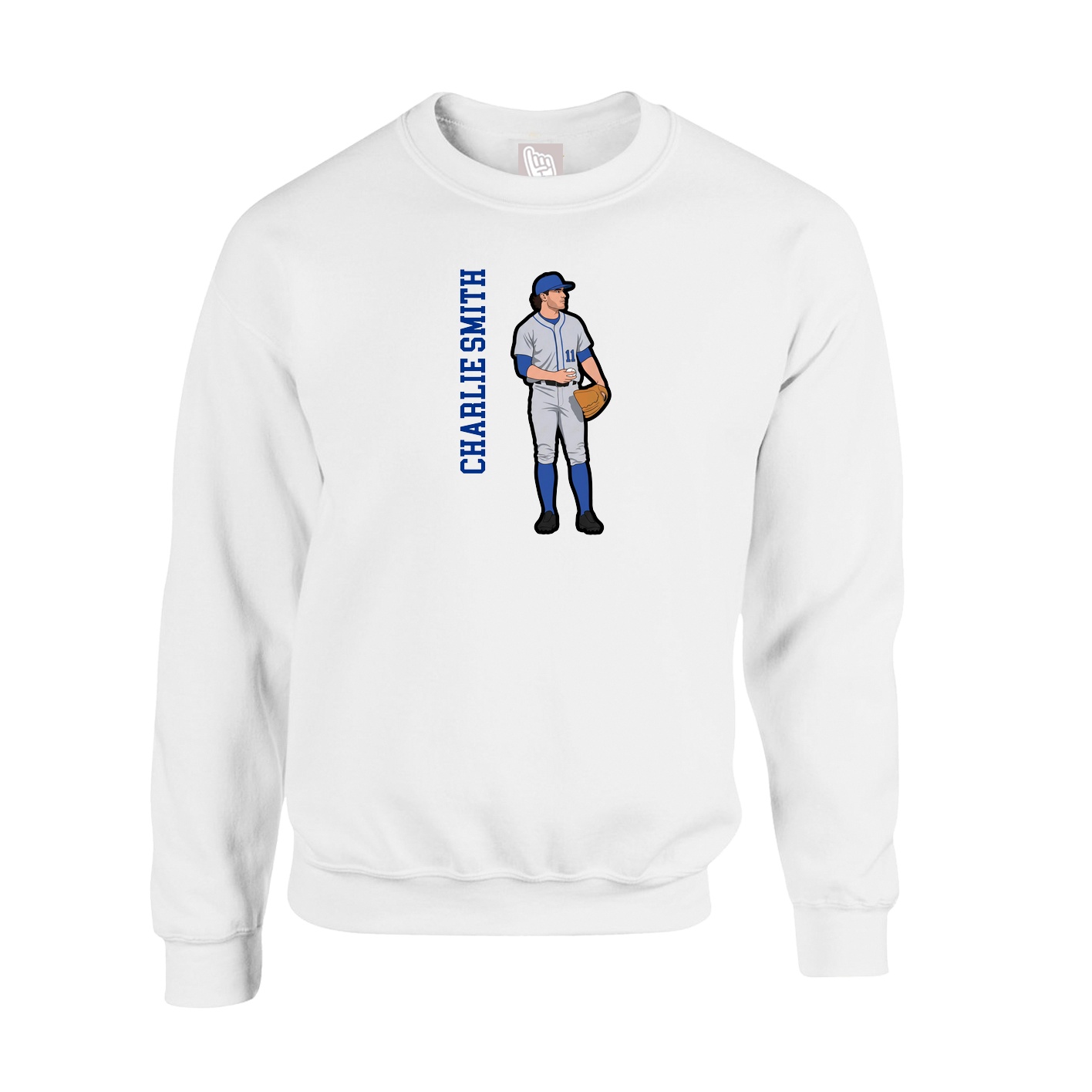 Fleece Crew — Name Vertical in White