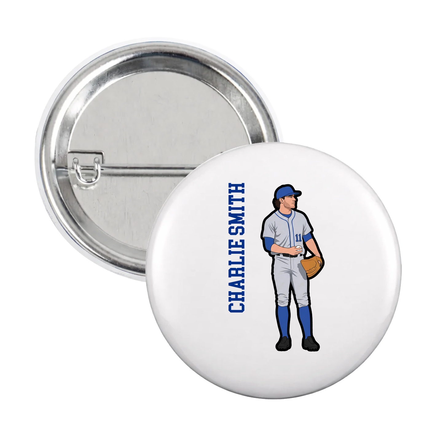 Game Day Button — Name Vertical in White