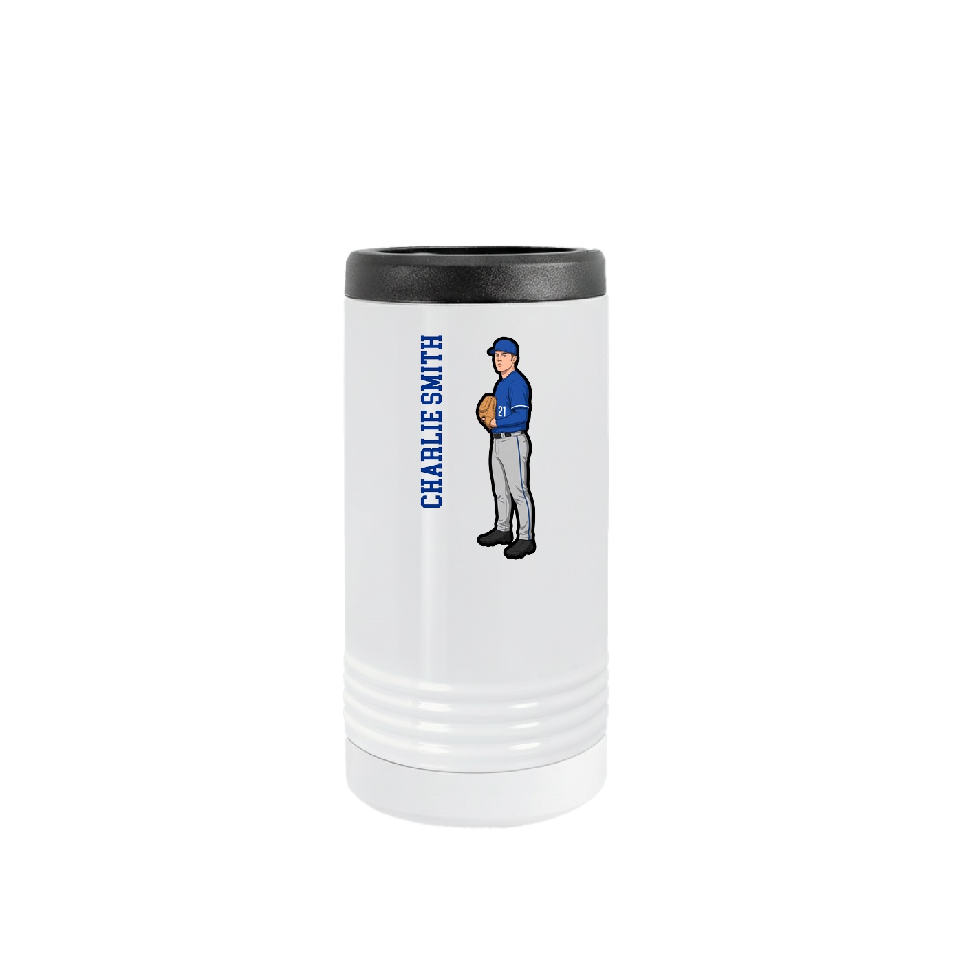 Slim Beverage Holder — Name Vertical in White