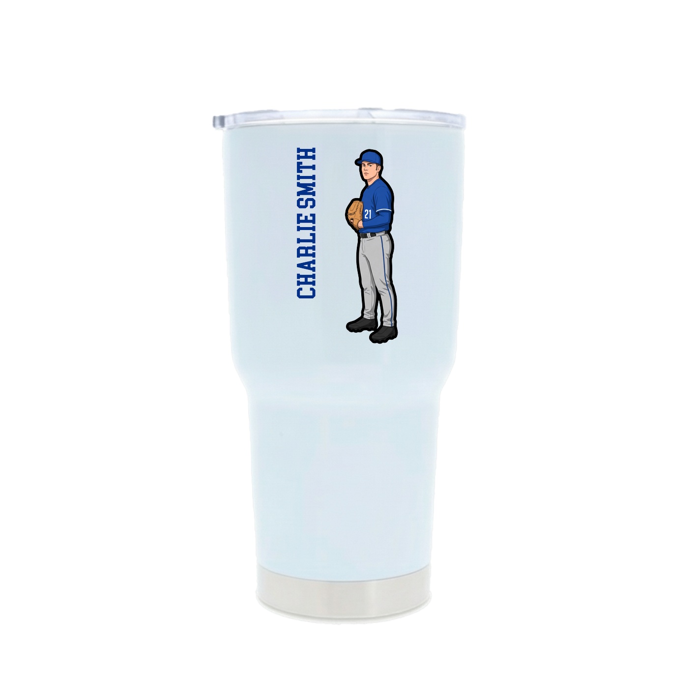 30oz Stainless Steel Tumbler — Name Vertical in White