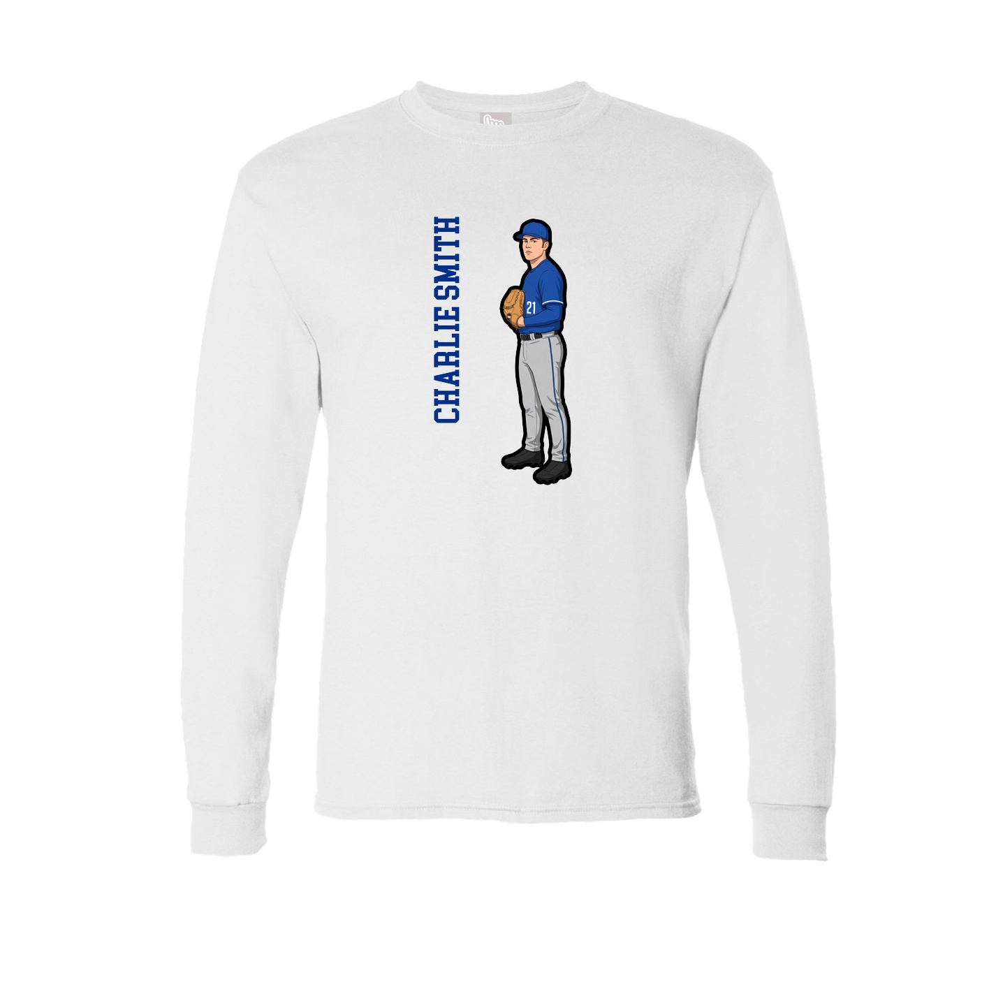 Long Sleeve Tee — Name Vertical in White
