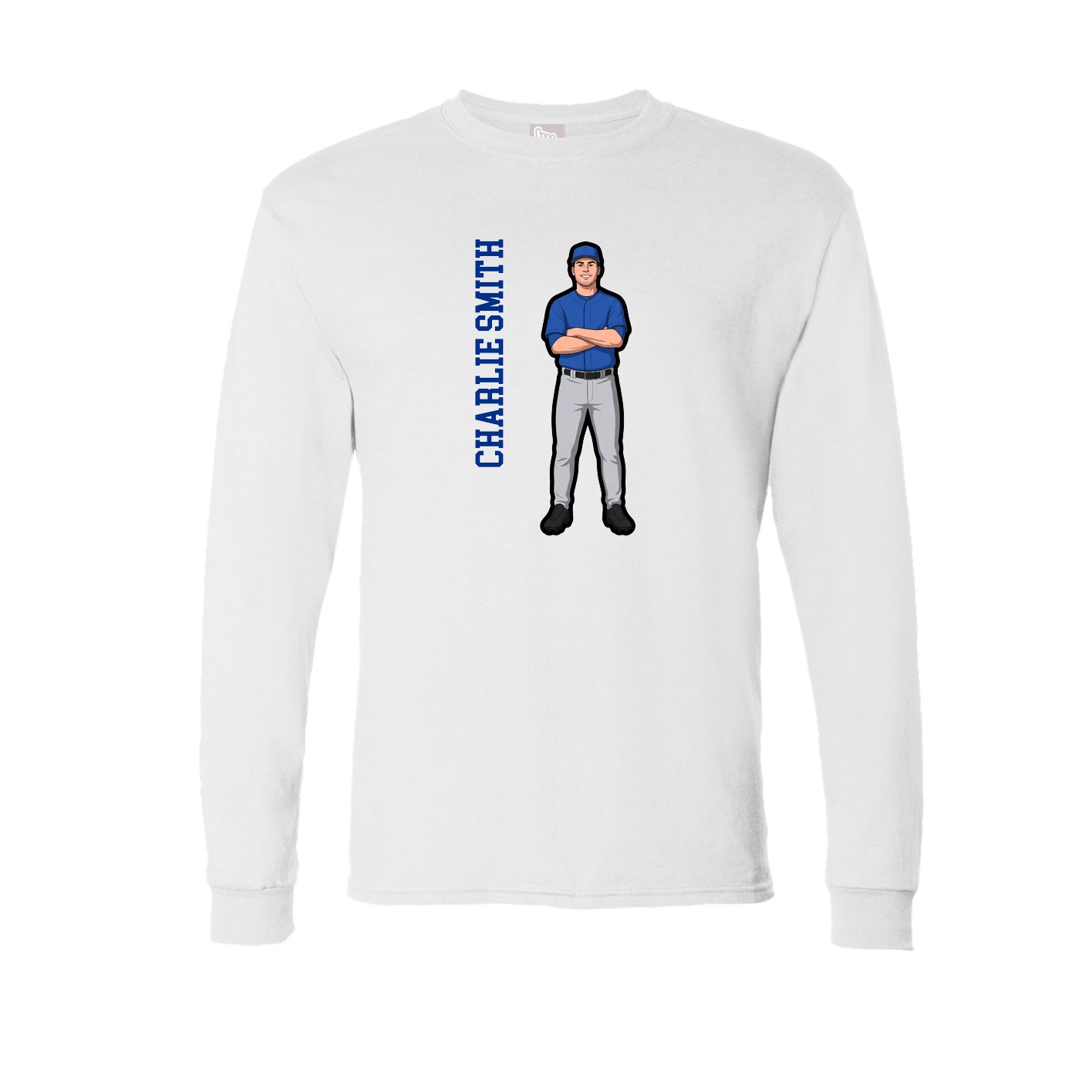 Long Sleeve Tee — Name Vertical in White
