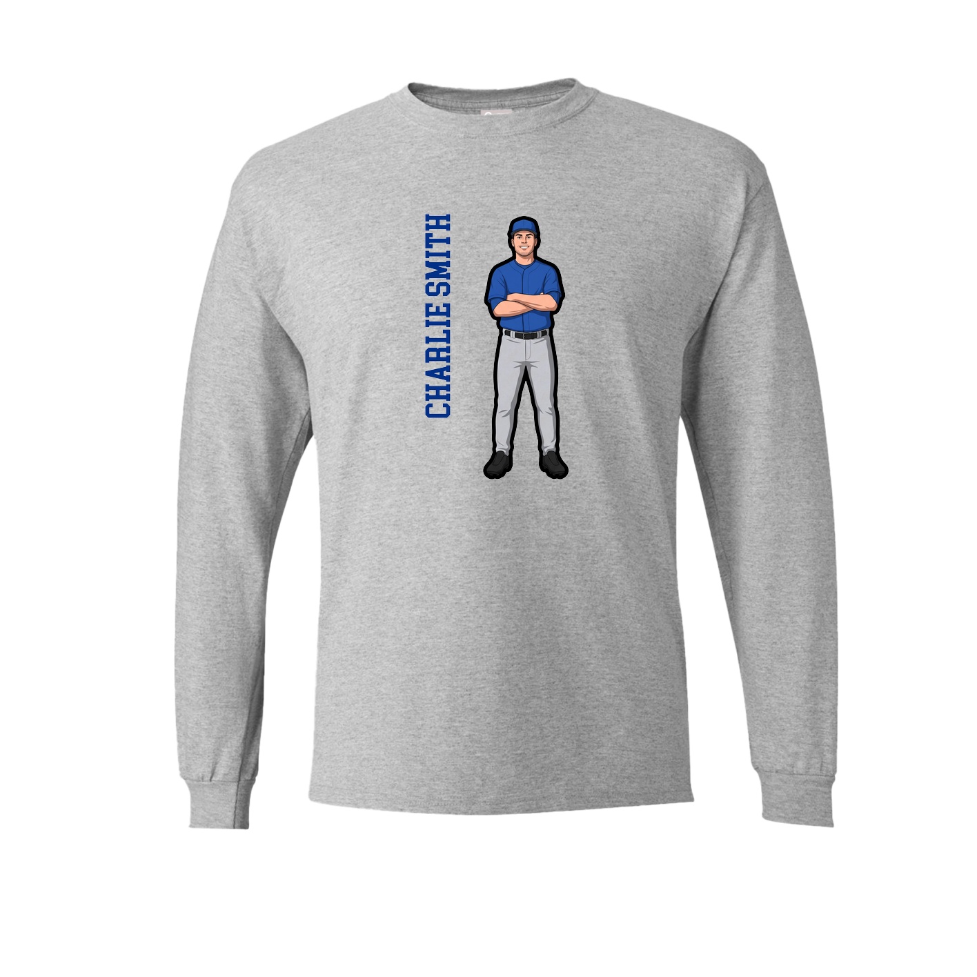 Long Sleeve Tee — Name Vertical in Grey