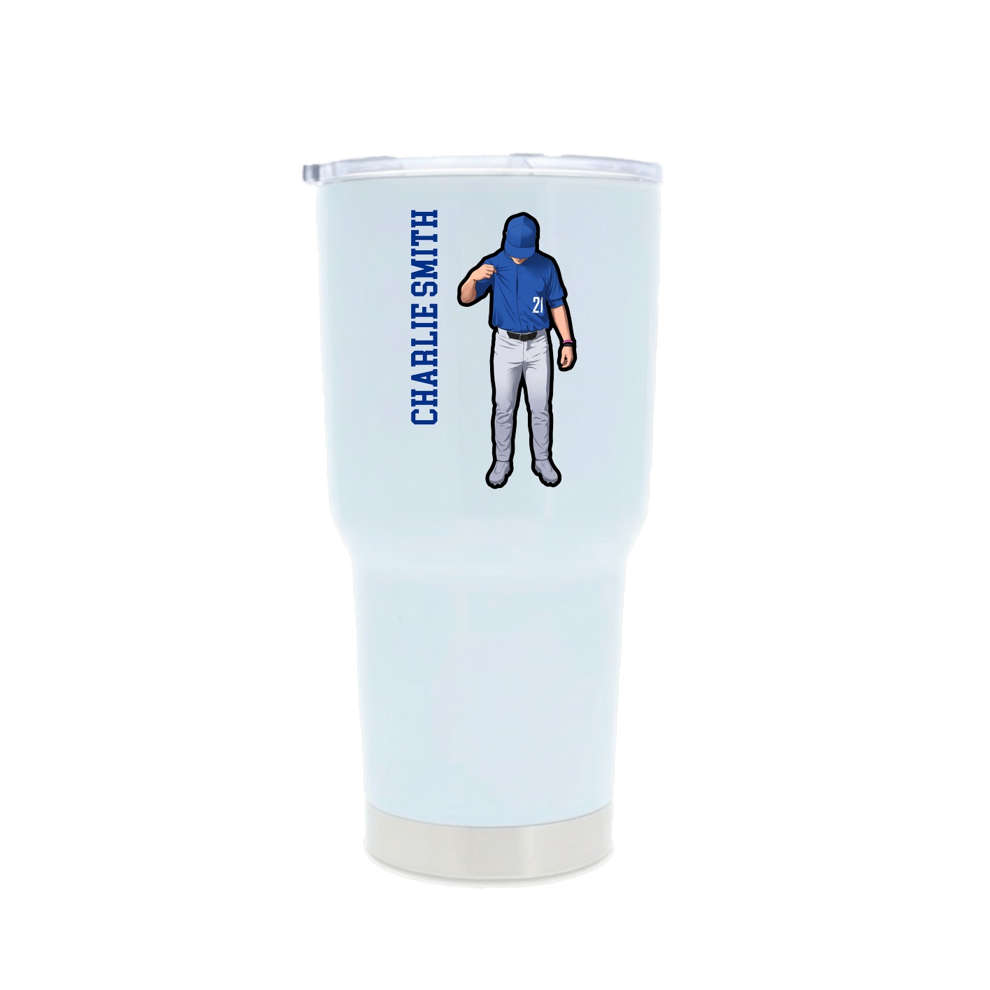 30oz Stainless Steel Tumbler — Name Vertical in White