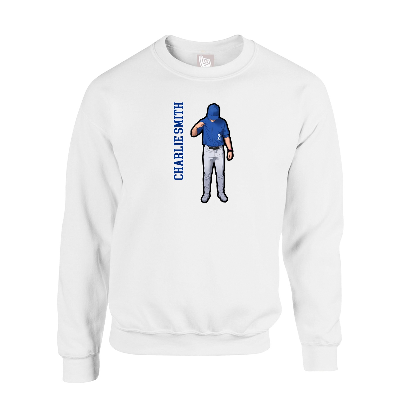 Fleece Crew — Name Vertical in White