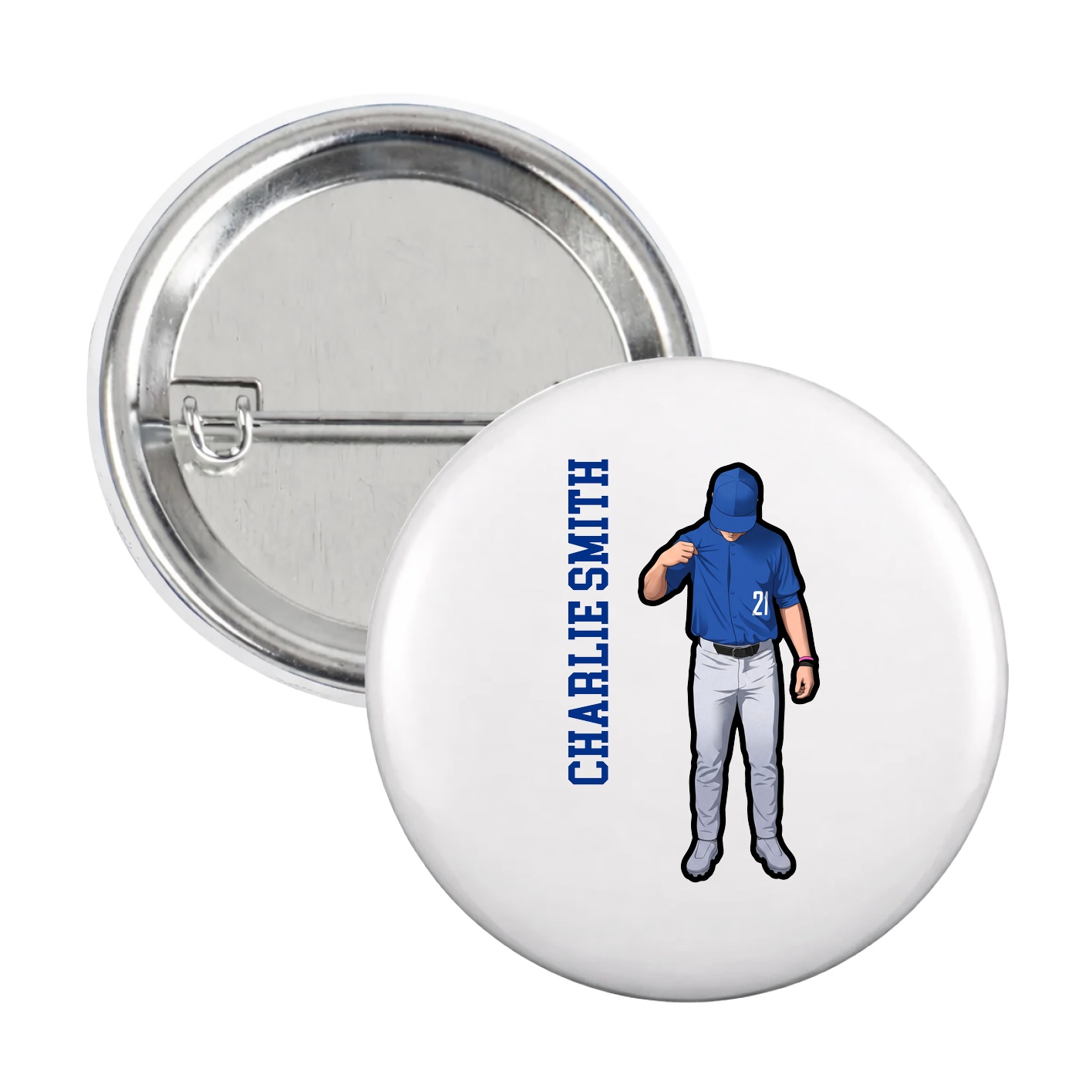 Game Day Button — Name Vertical in White