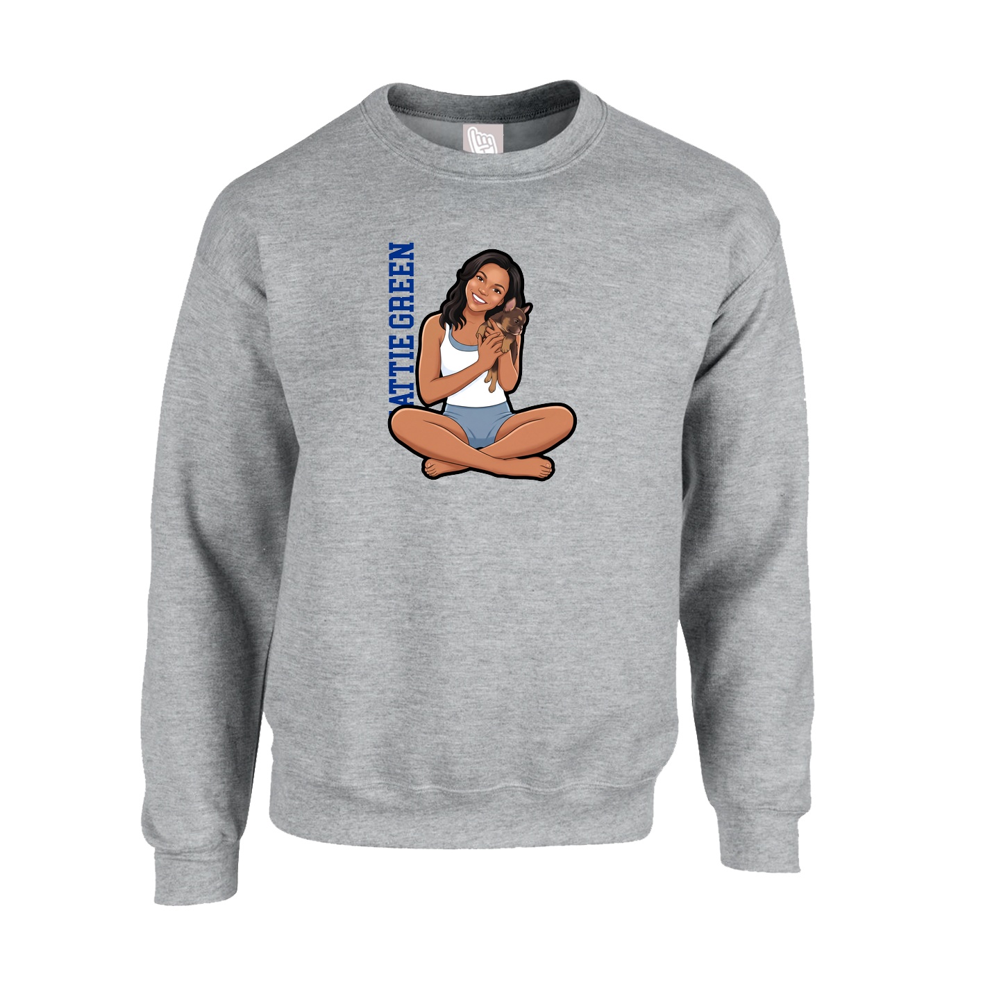 Fleece Crew — Name Vertical in Grey