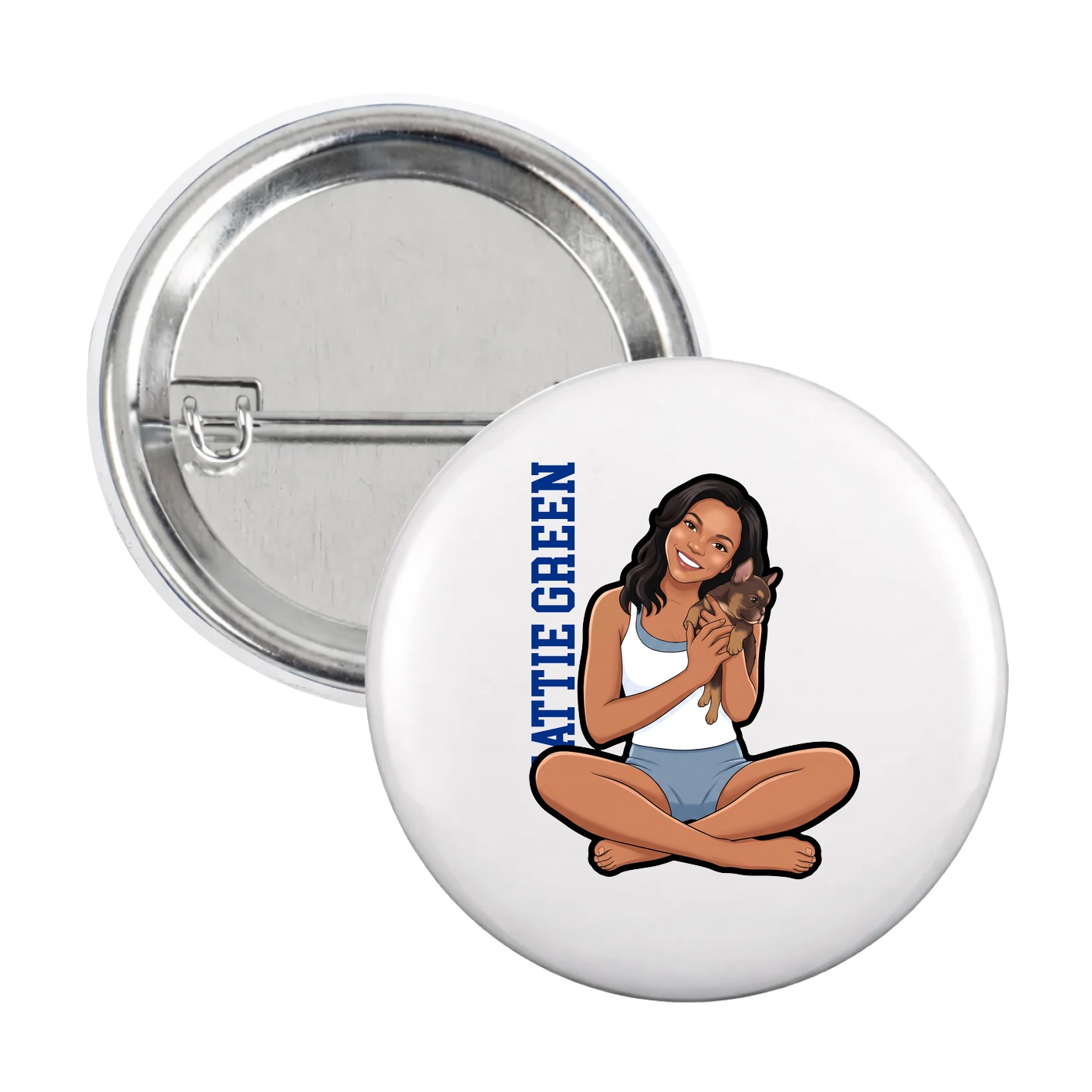 Game Day Button — Name Vertical in White
