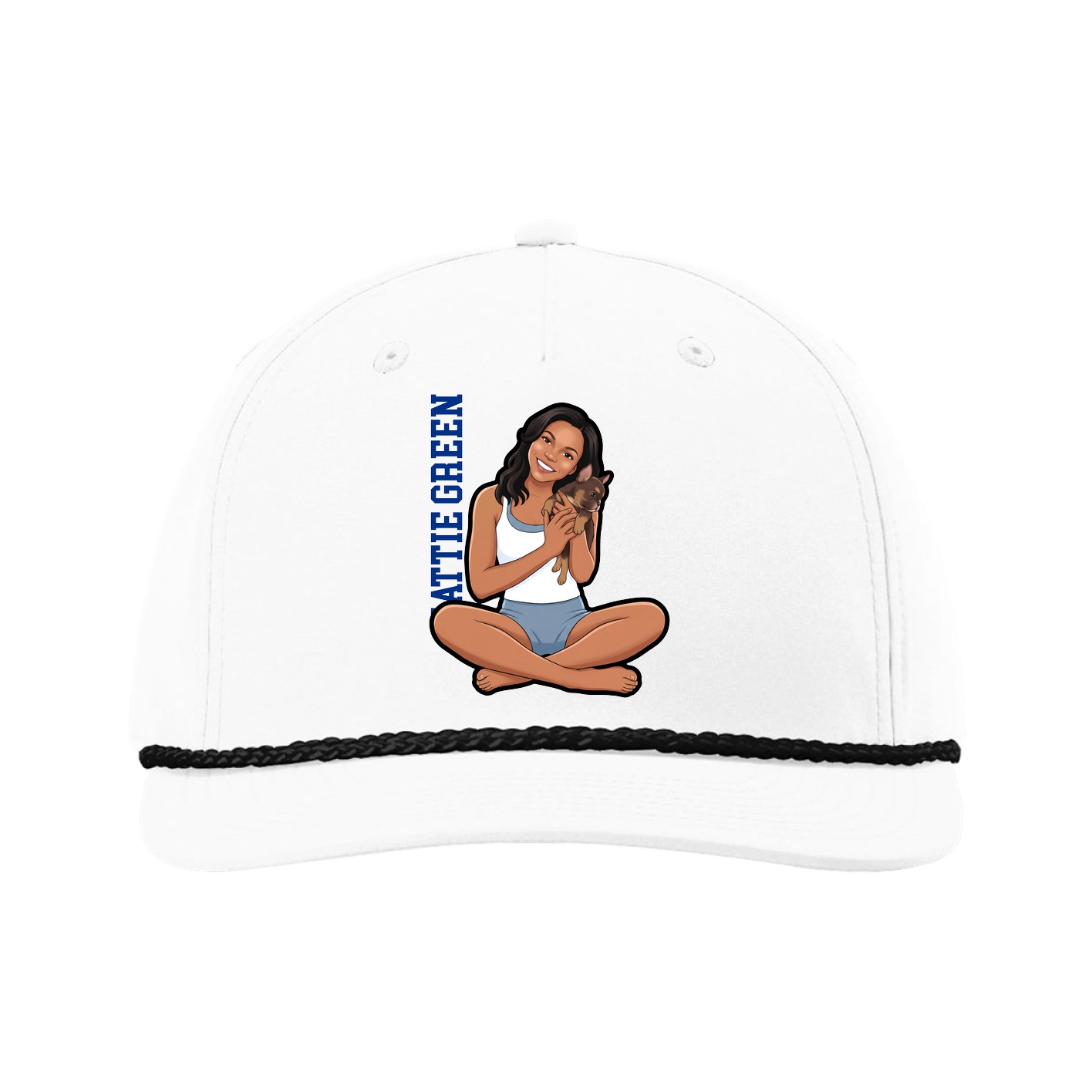 Five-Panel Classic Rope Cap — Name Vertical in White