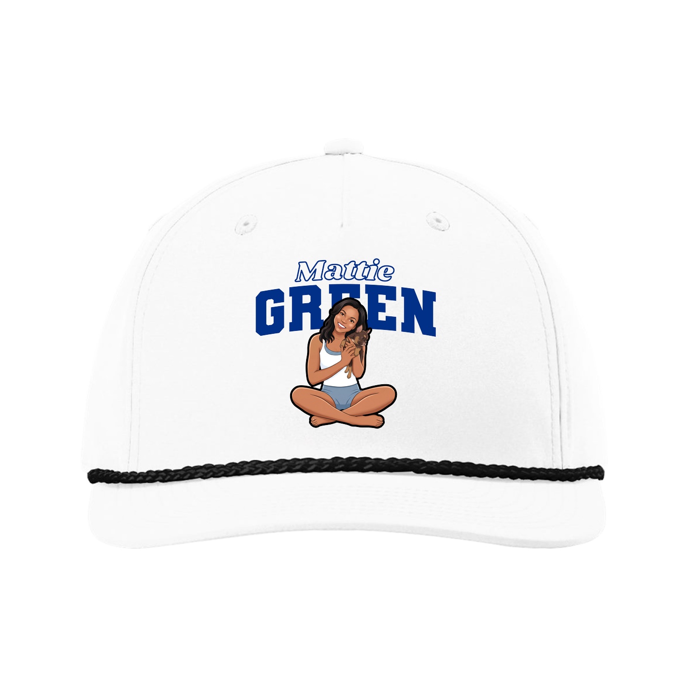 Five-Panel Classic Rope Cap — Name Arch in White