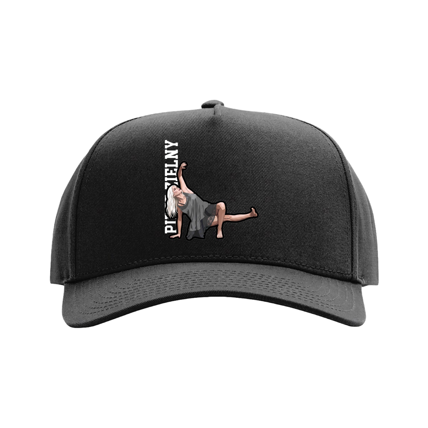 Full Fabric Five-Panel Champ Cap — Name Vertical in Black