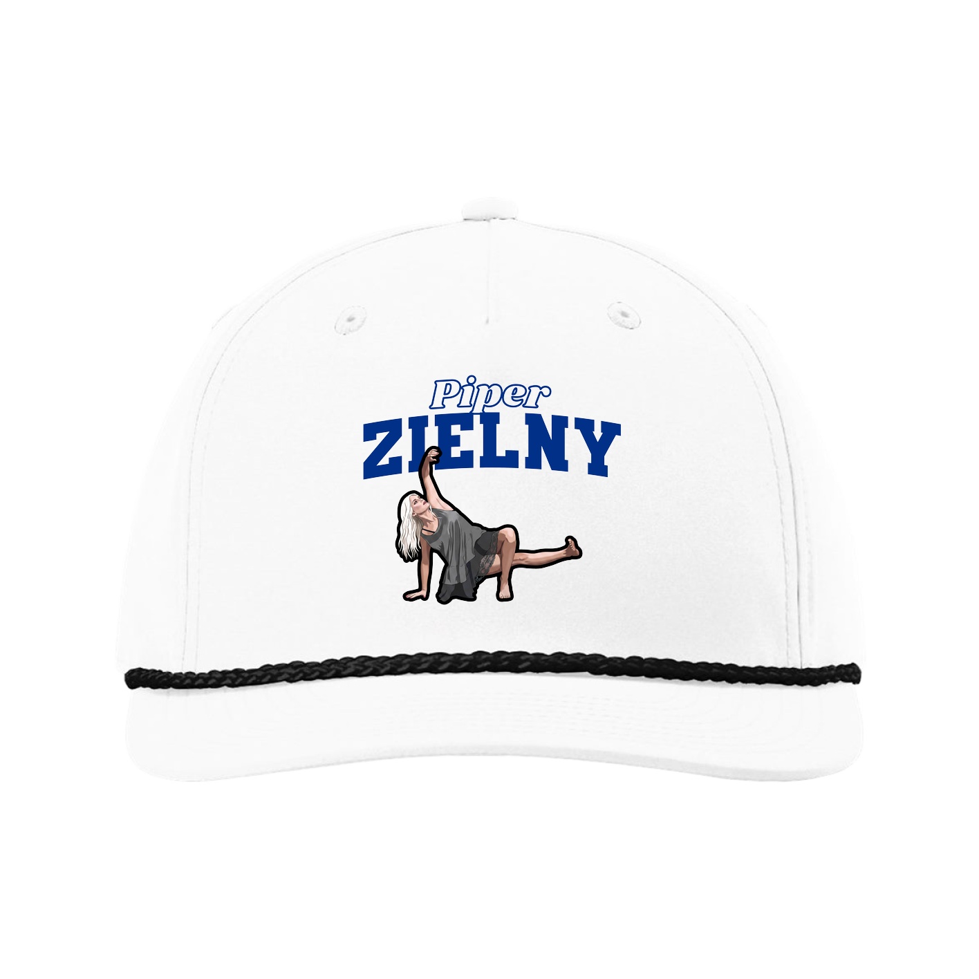 Five-Panel Classic Rope Cap — Name Arch in White