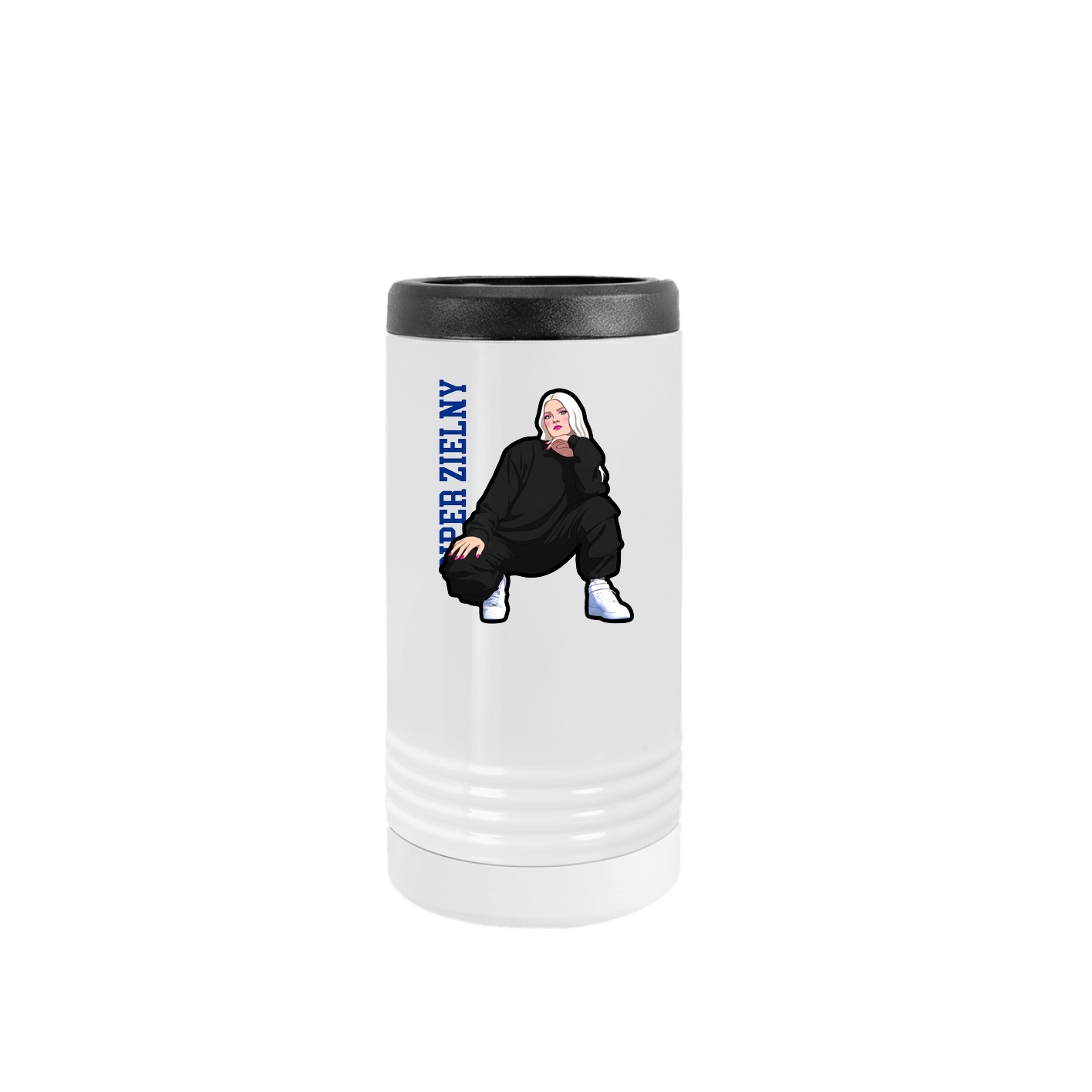 Slim Beverage Holder — Name Vertical in White