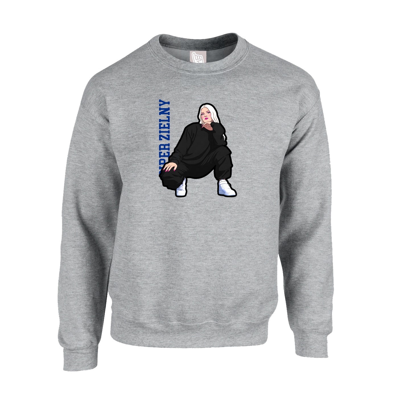 Fleece Crew — Name Vertical in Grey