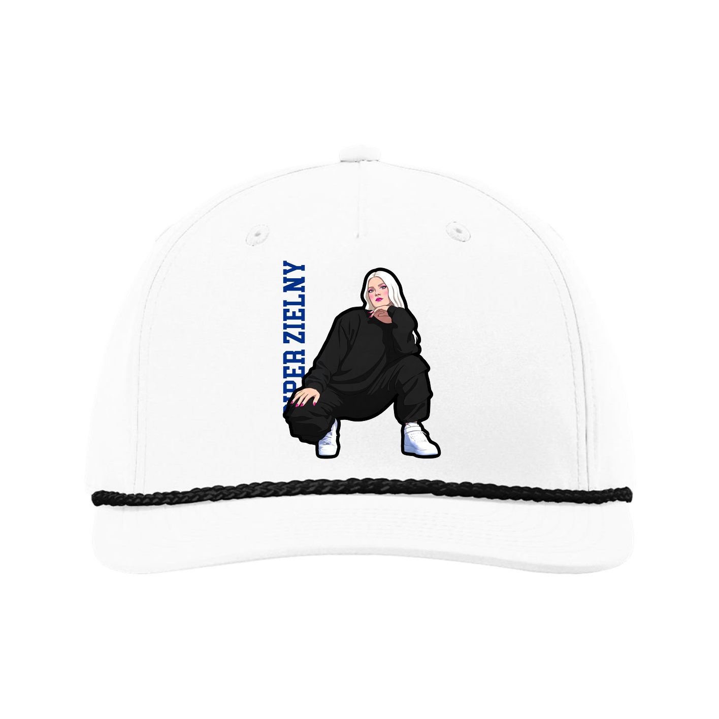 Five-Panel Classic Rope Cap — Name Vertical in White
