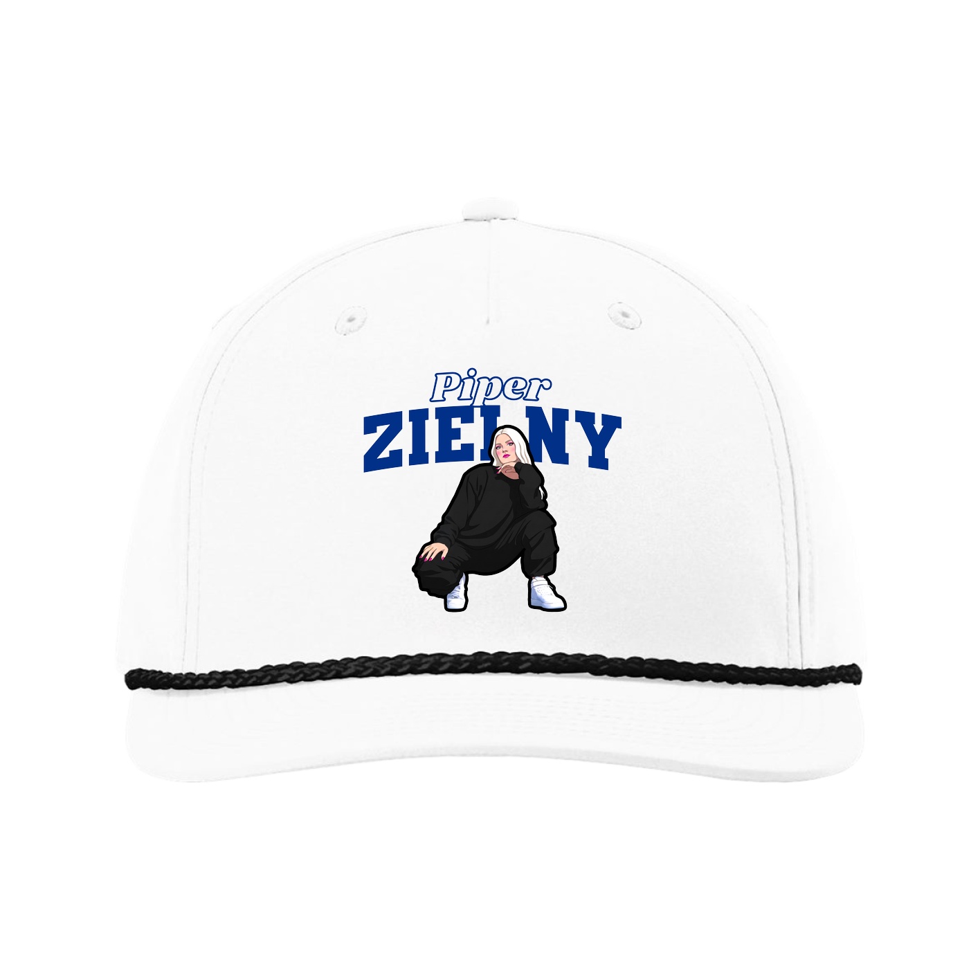 Five-Panel Classic Rope Cap — Name Arch in White