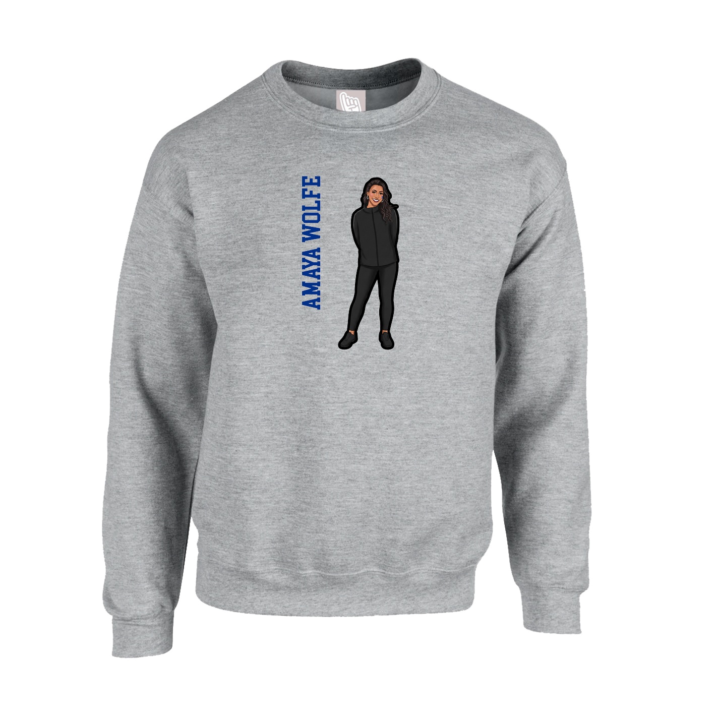Fleece Crew — Name Vertical in Grey