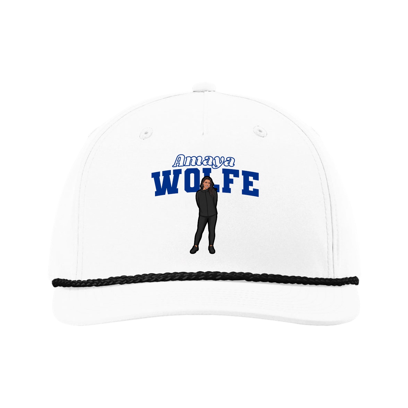 Five-Panel Classic Rope Cap — Name Arch in White