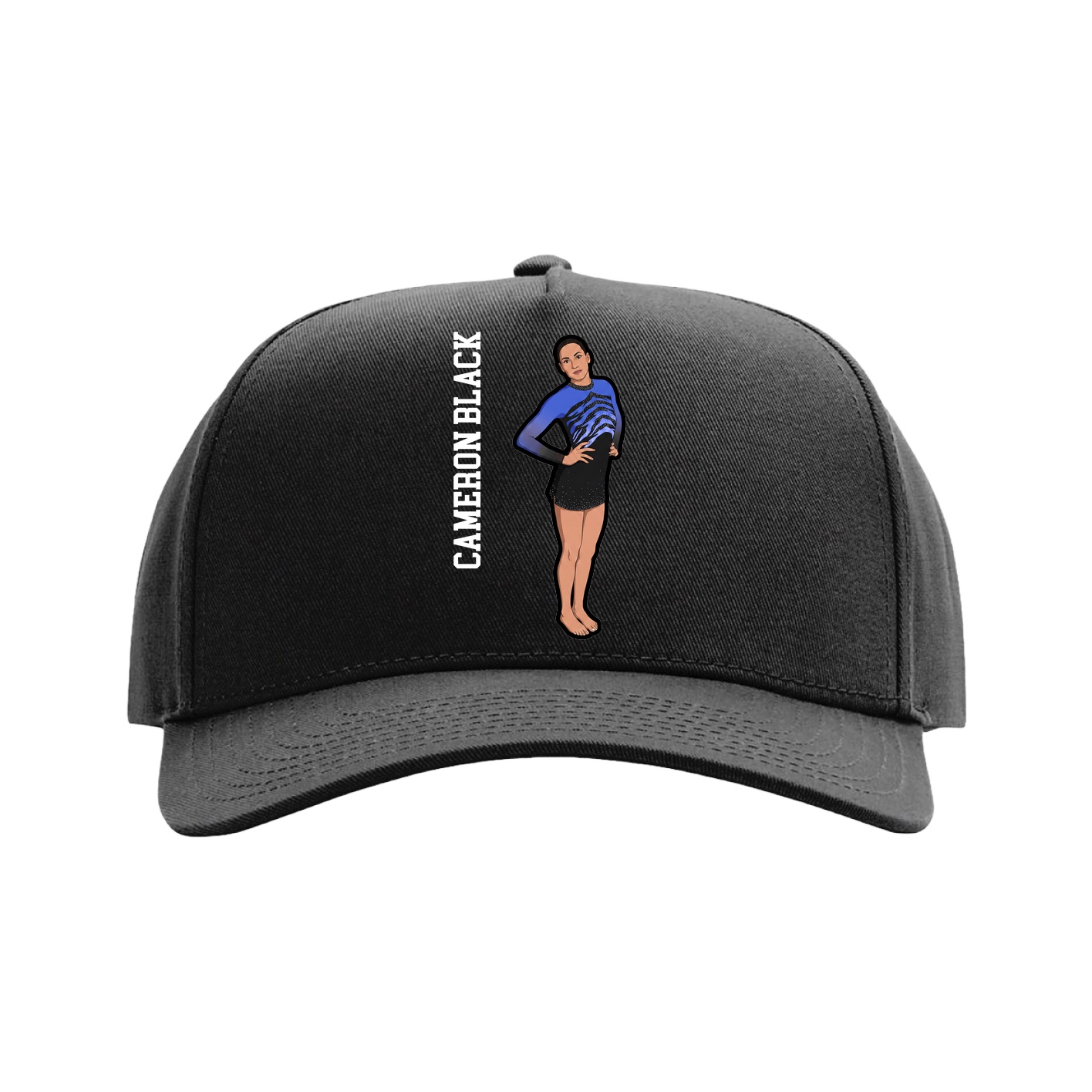 Full Fabric Five-Panel Champ Cap — Name Vertical in Black