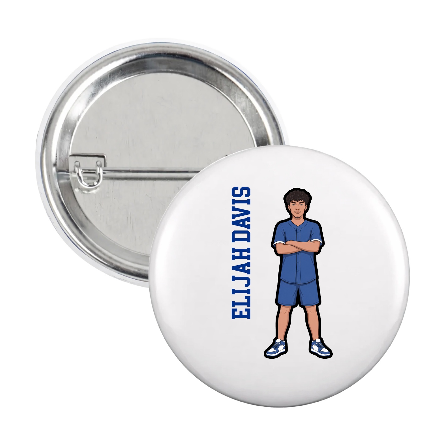 Game Day Button — Name Vertical in White