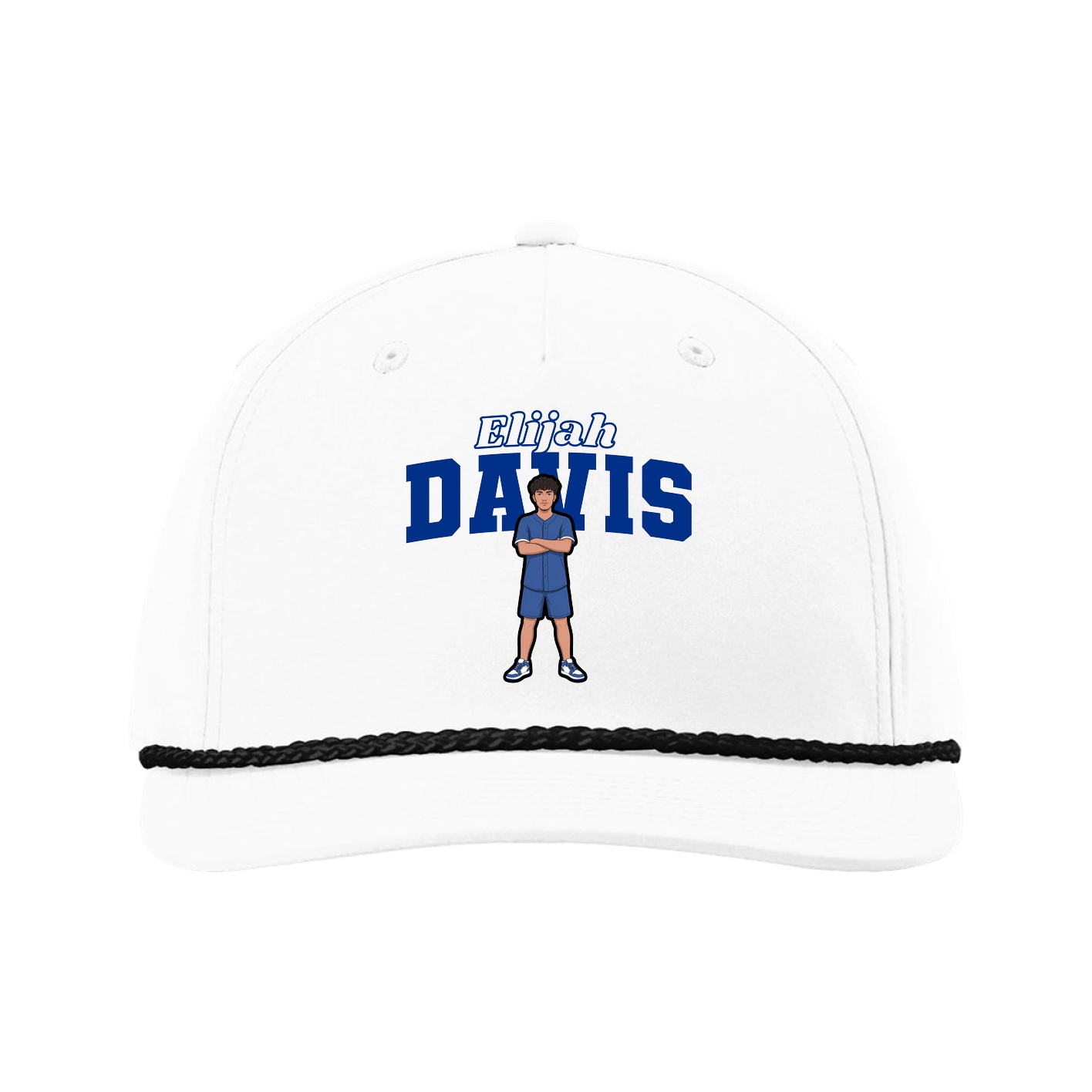 Five-Panel Classic Rope Cap — Name Arch in White