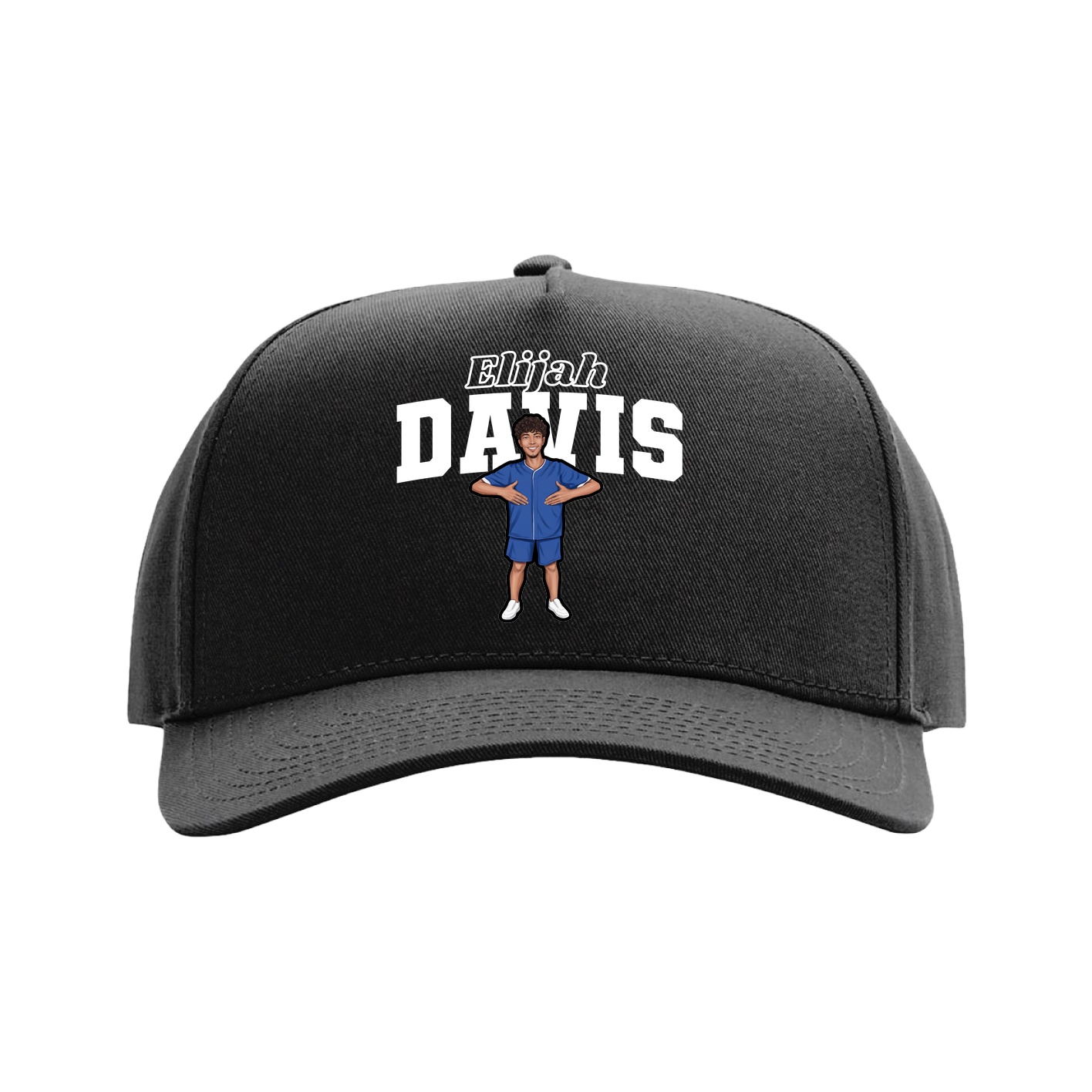 Full Fabric Five-Panel Champ Cap — Name Arch in Black