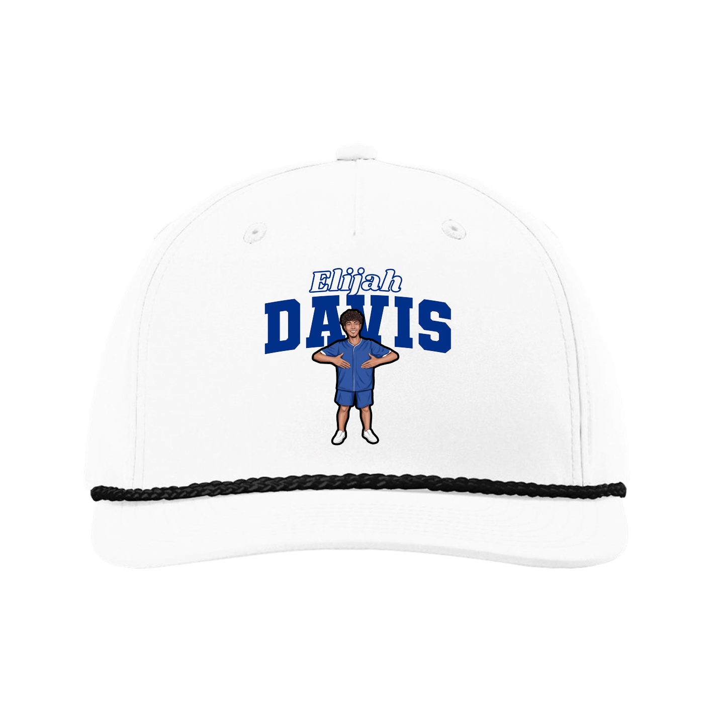 Five-Panel Classic Rope Cap — Name Arch in White