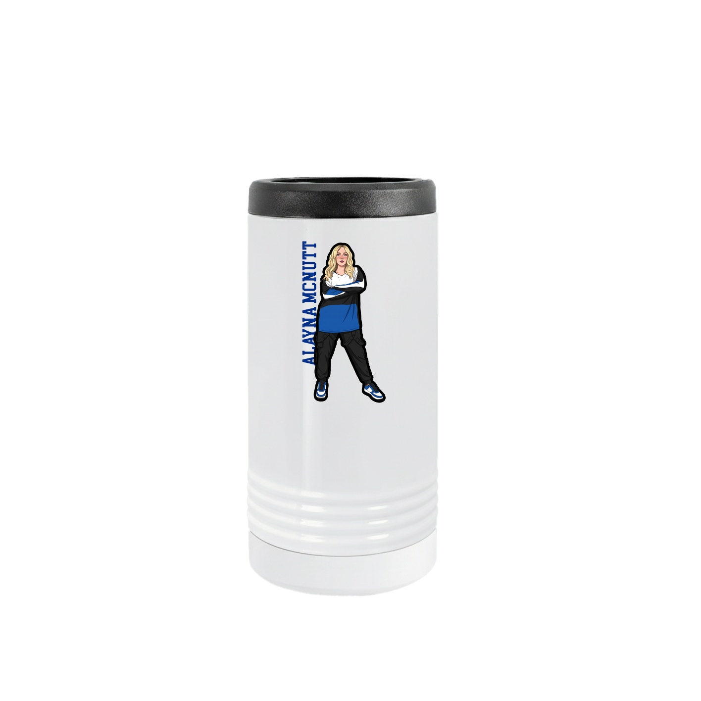 Slim Beverage Holder — Name Vertical in White