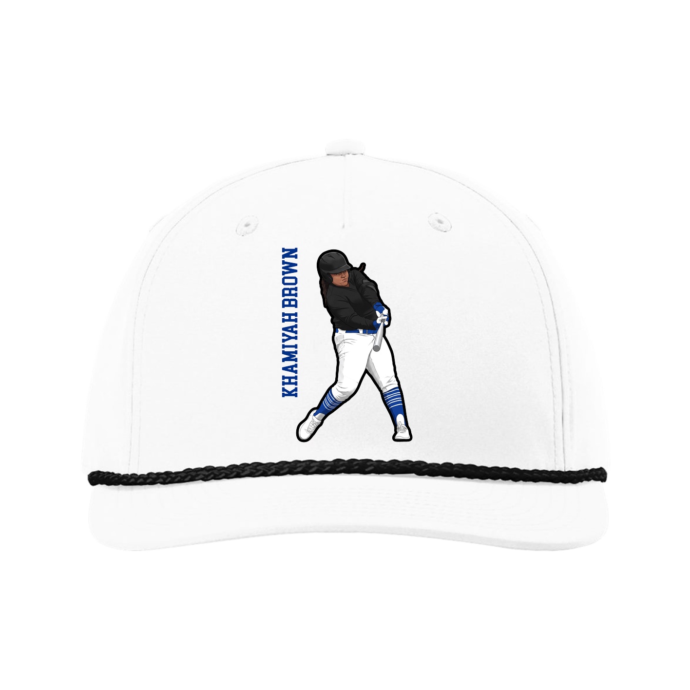 Five-Panel Classic Rope Cap — Name Vertical in White