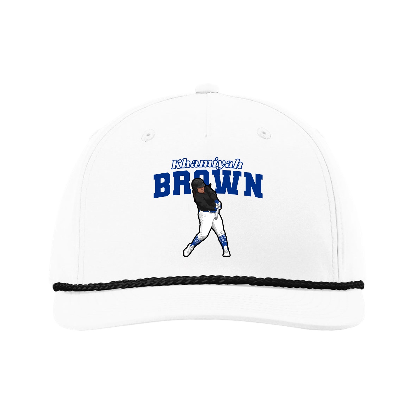 Five-Panel Classic Rope Cap — Name Arch in White