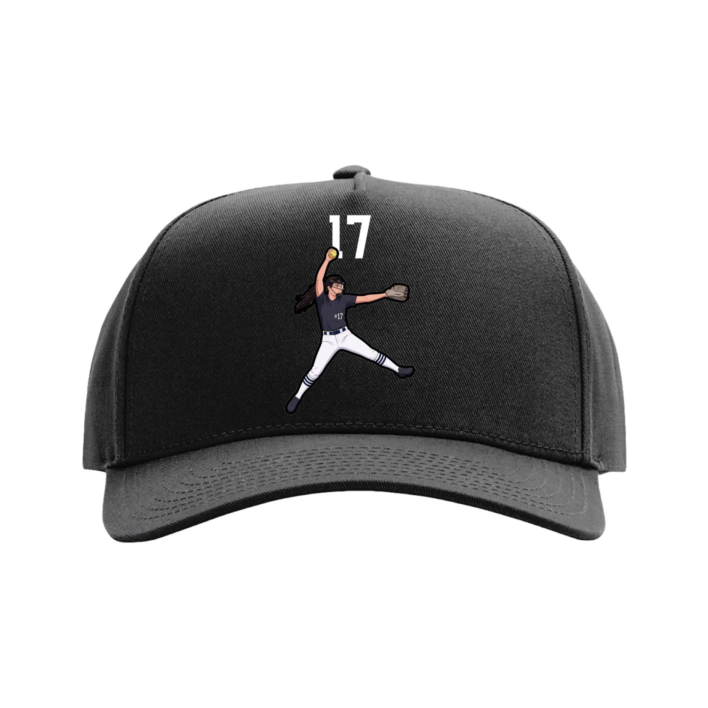Full Fabric Five-Panel Champ Cap — Number Top in Black