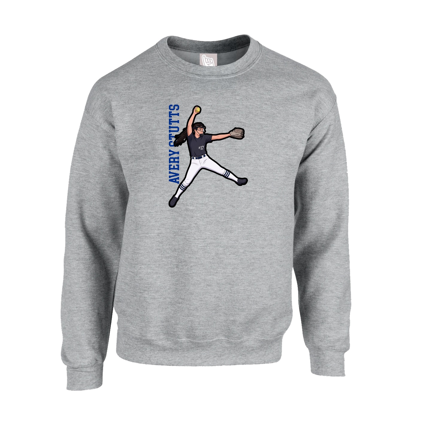 Fleece Crew — Name Vertical in Grey