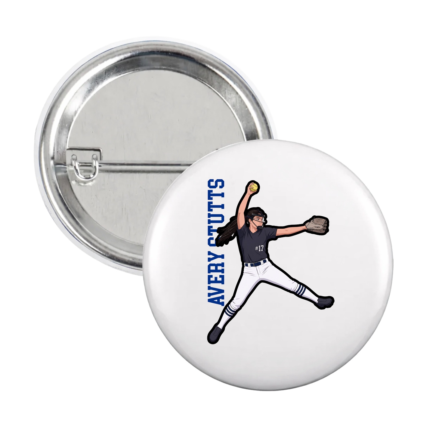 Game Day Button — Name Vertical in White
