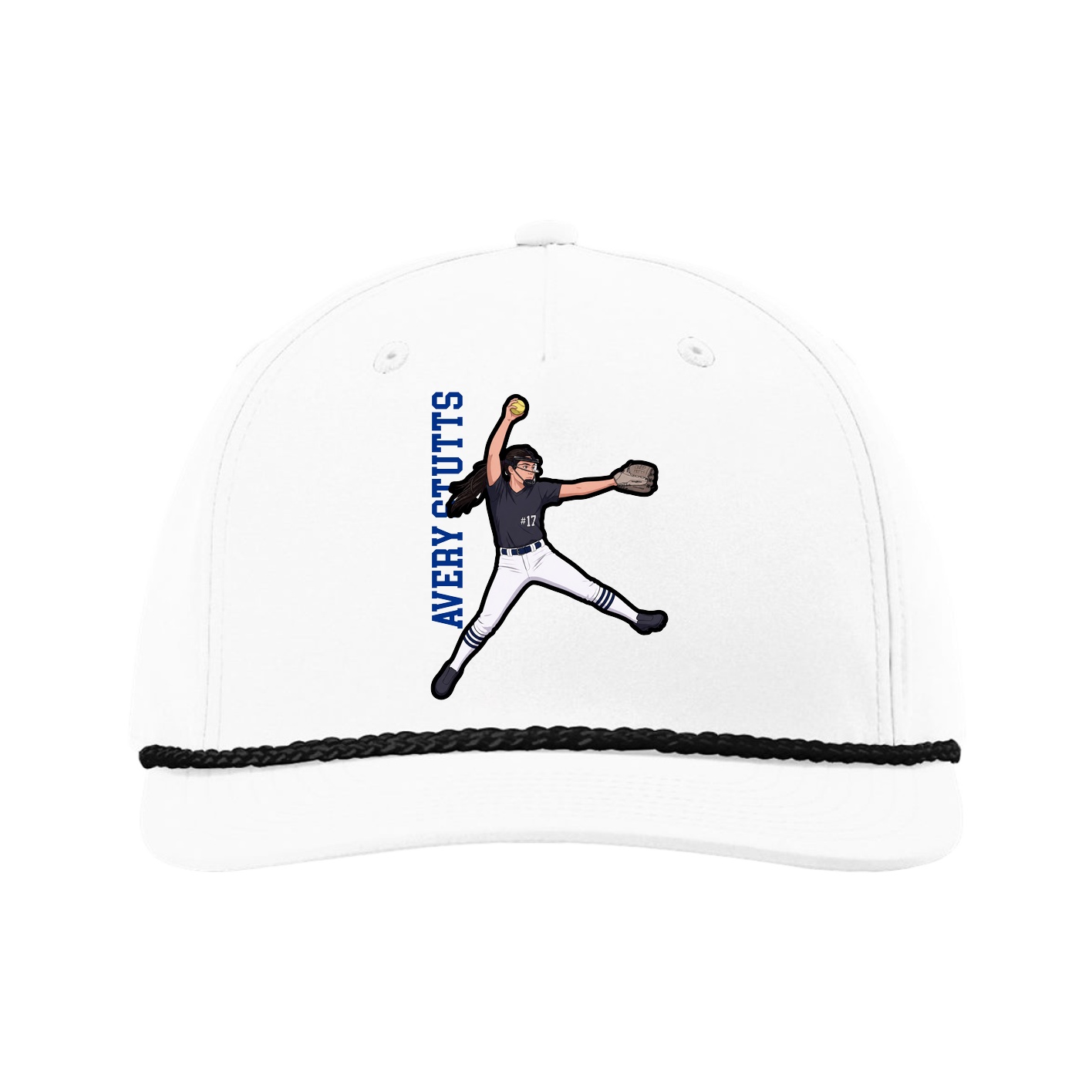Five-Panel Classic Rope Cap — Name Vertical in White