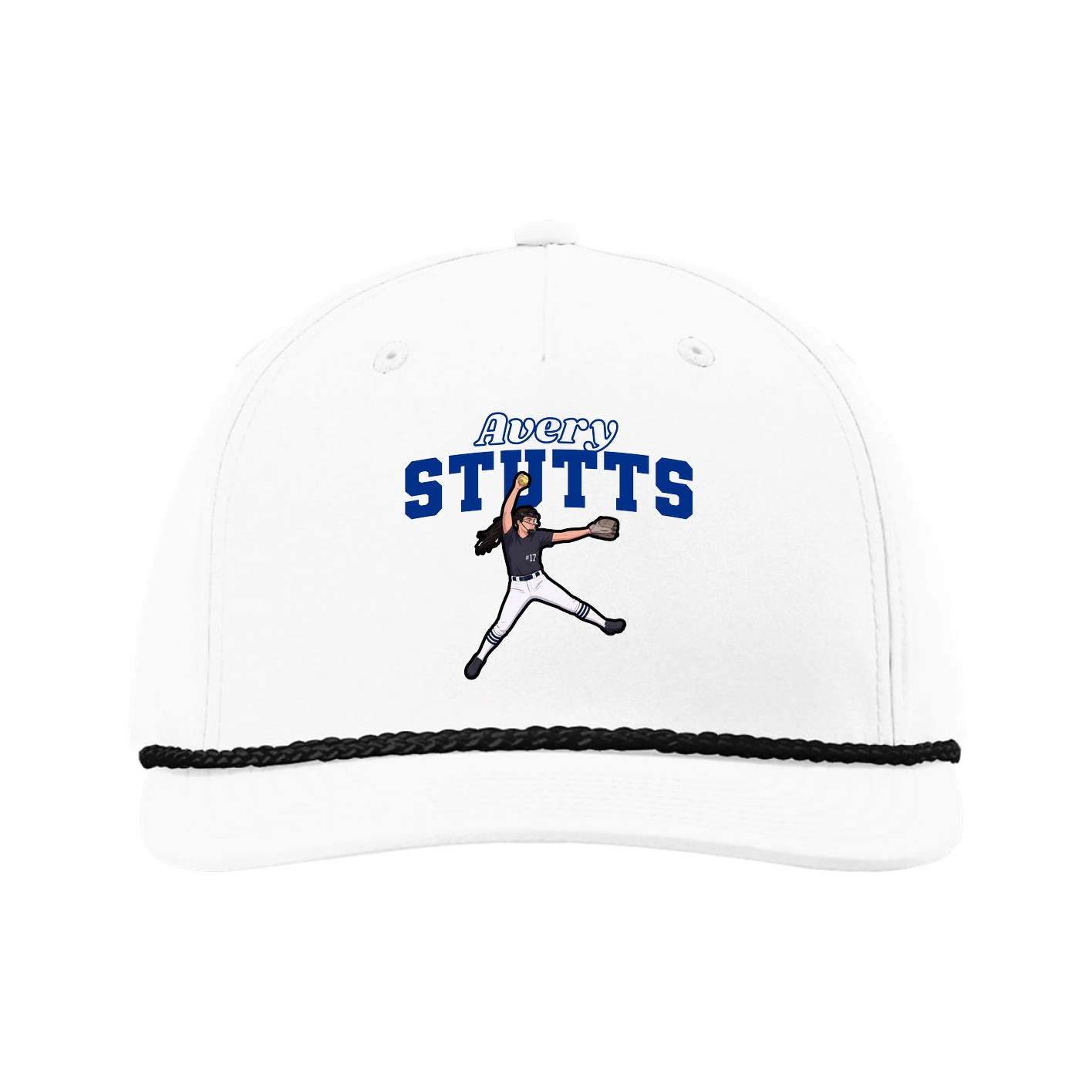 Five-Panel Classic Rope Cap — Name Arch in White