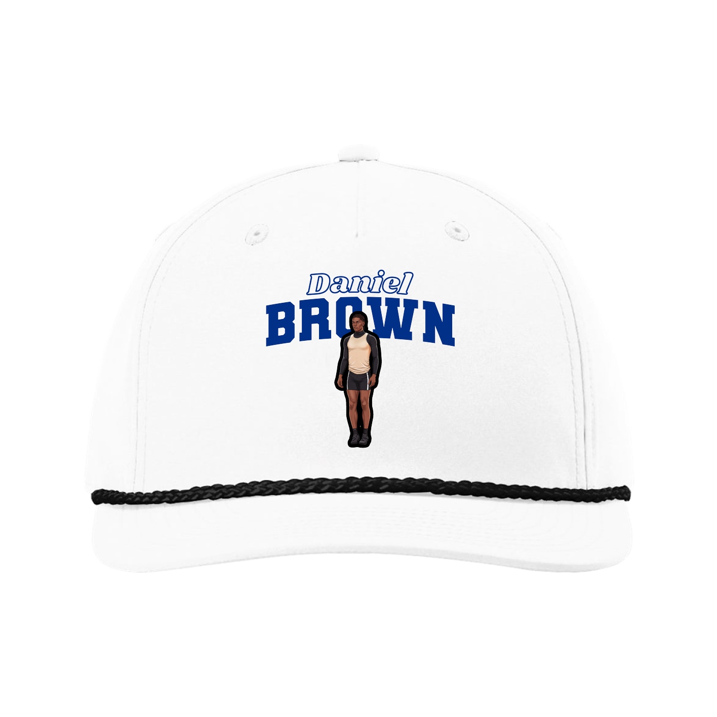Five-Panel Classic Rope Cap — Name Arch in White