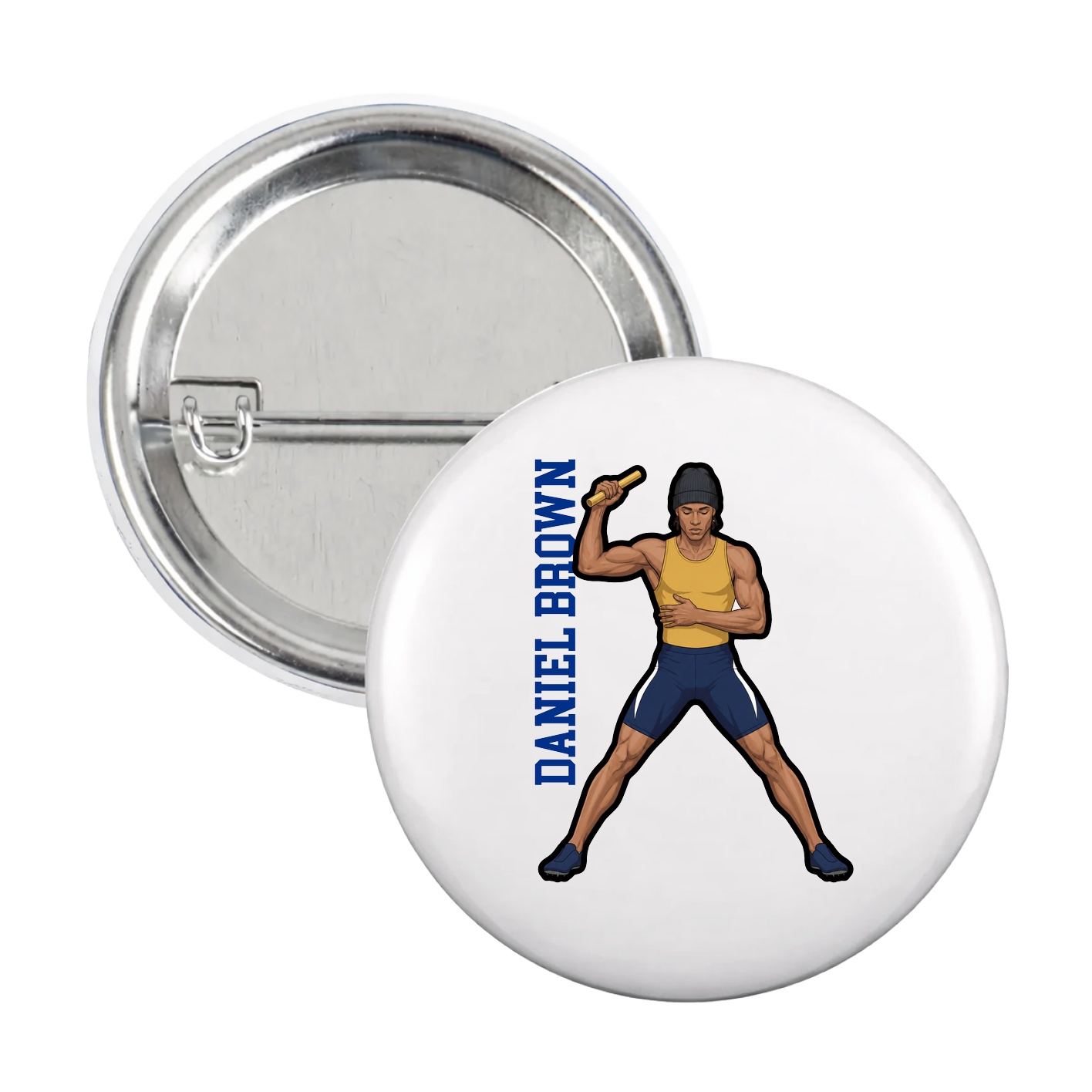 Game Day Button — Name Vertical in White
