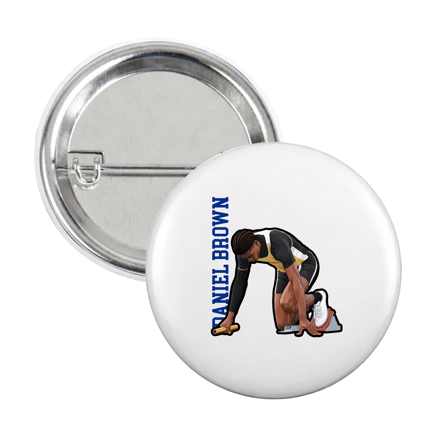 Game Day Button — Name Vertical in White