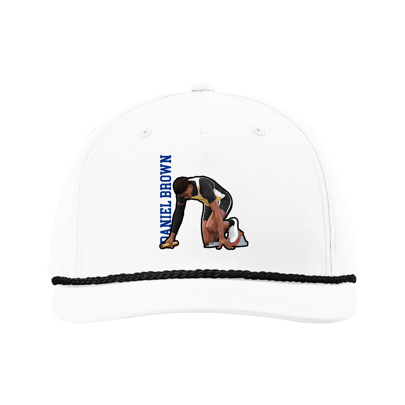 Five-Panel Classic Rope Cap — Name Vertical in White