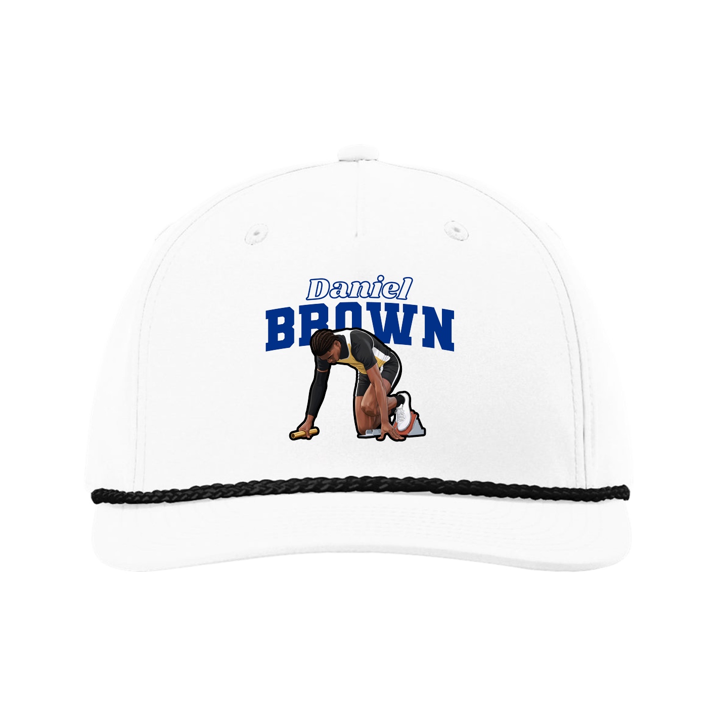 Five-Panel Classic Rope Cap — Name Arch in White