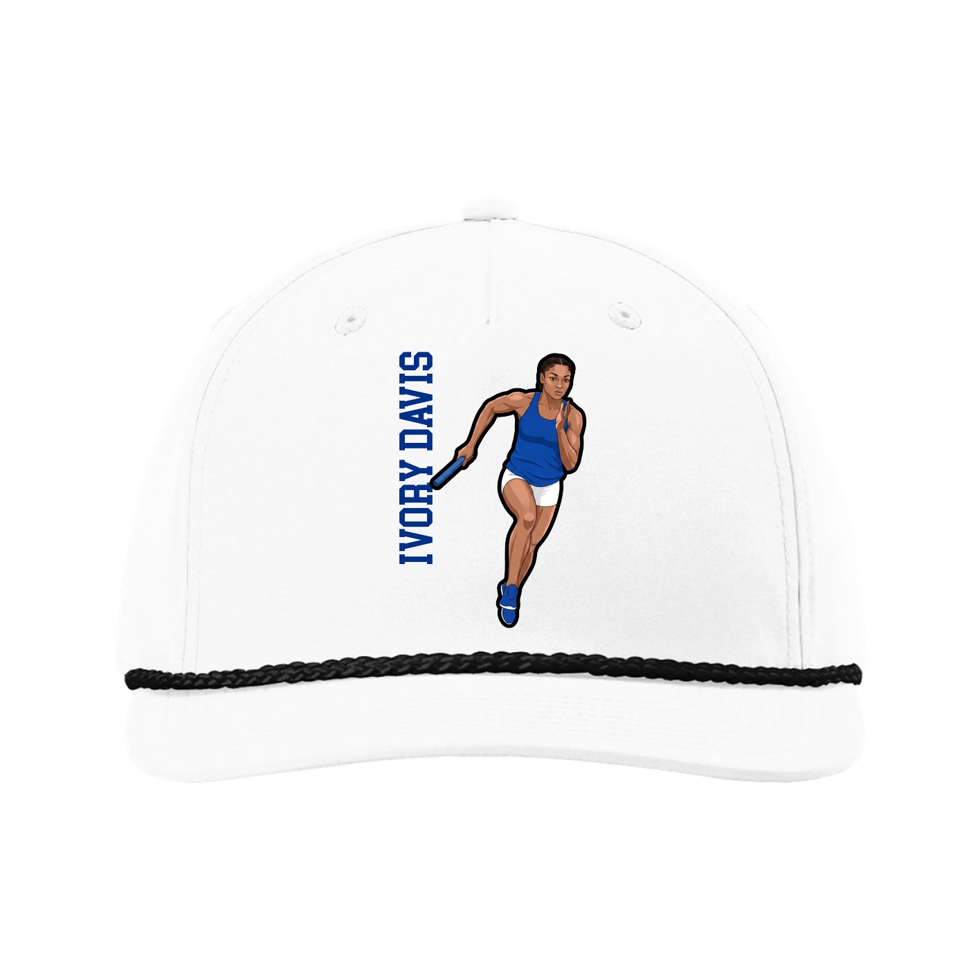 Five-Panel Classic Rope Cap — Name Vertical in White
