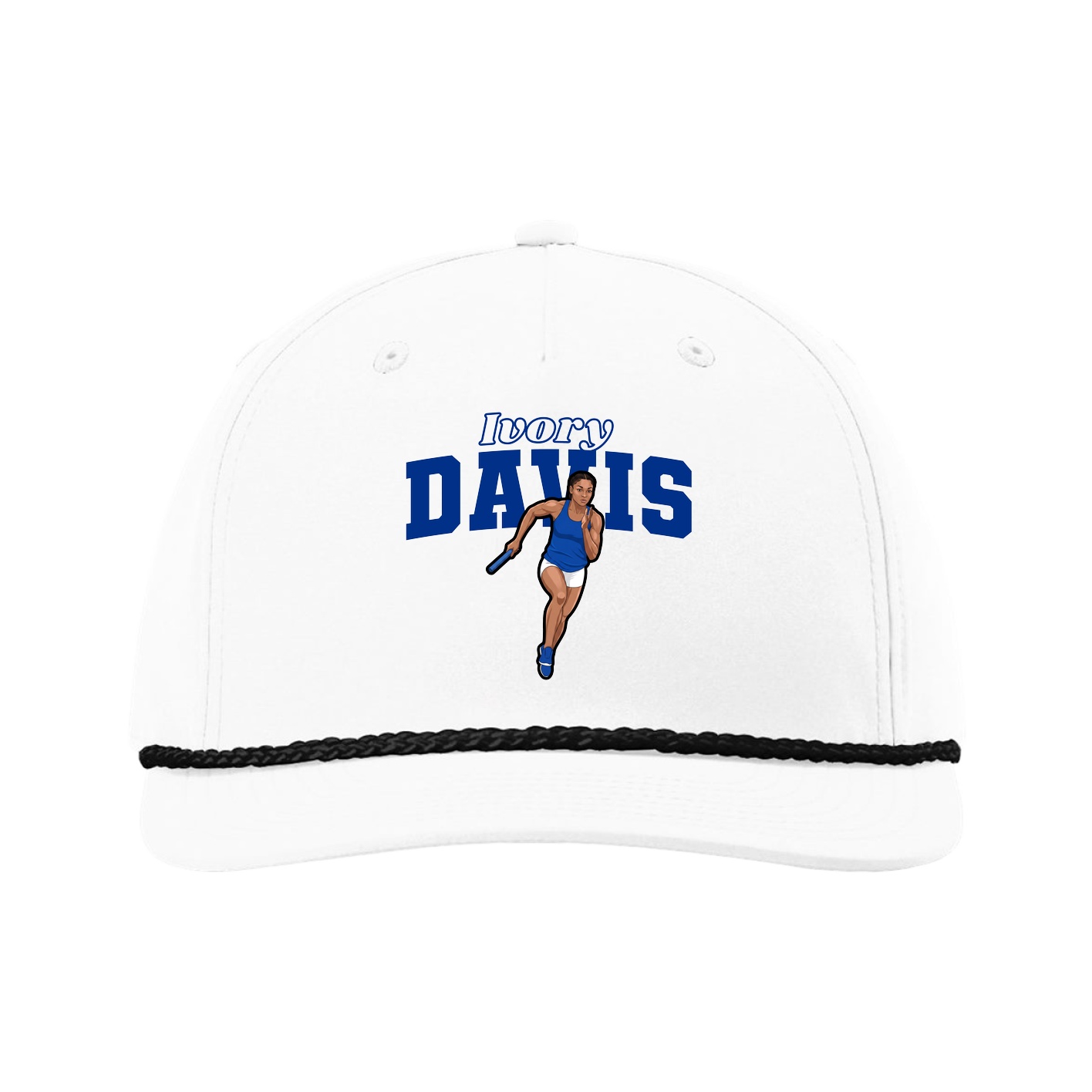 Five-Panel Classic Rope Cap — Name Arch in White
