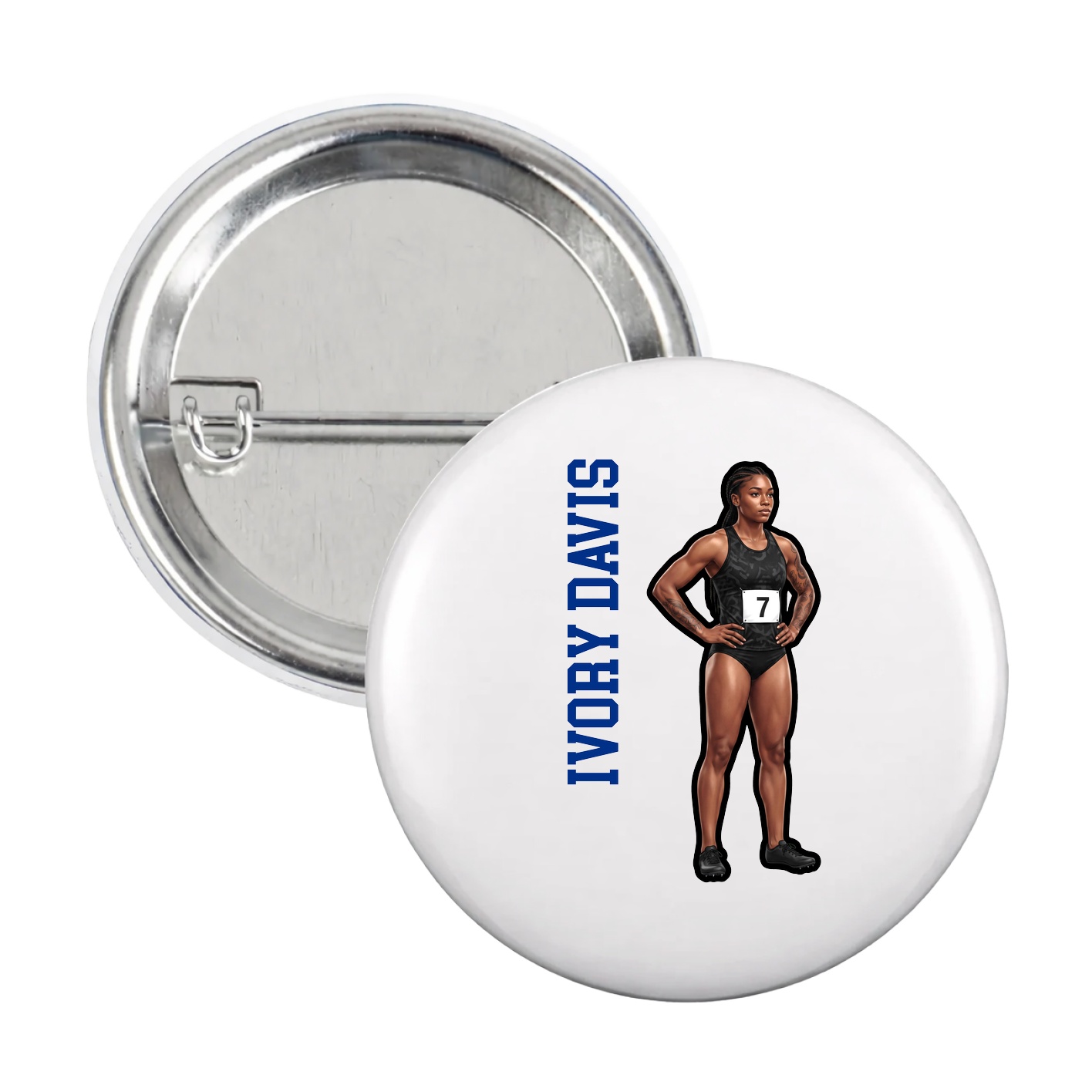 Game Day Button — Name Vertical in White